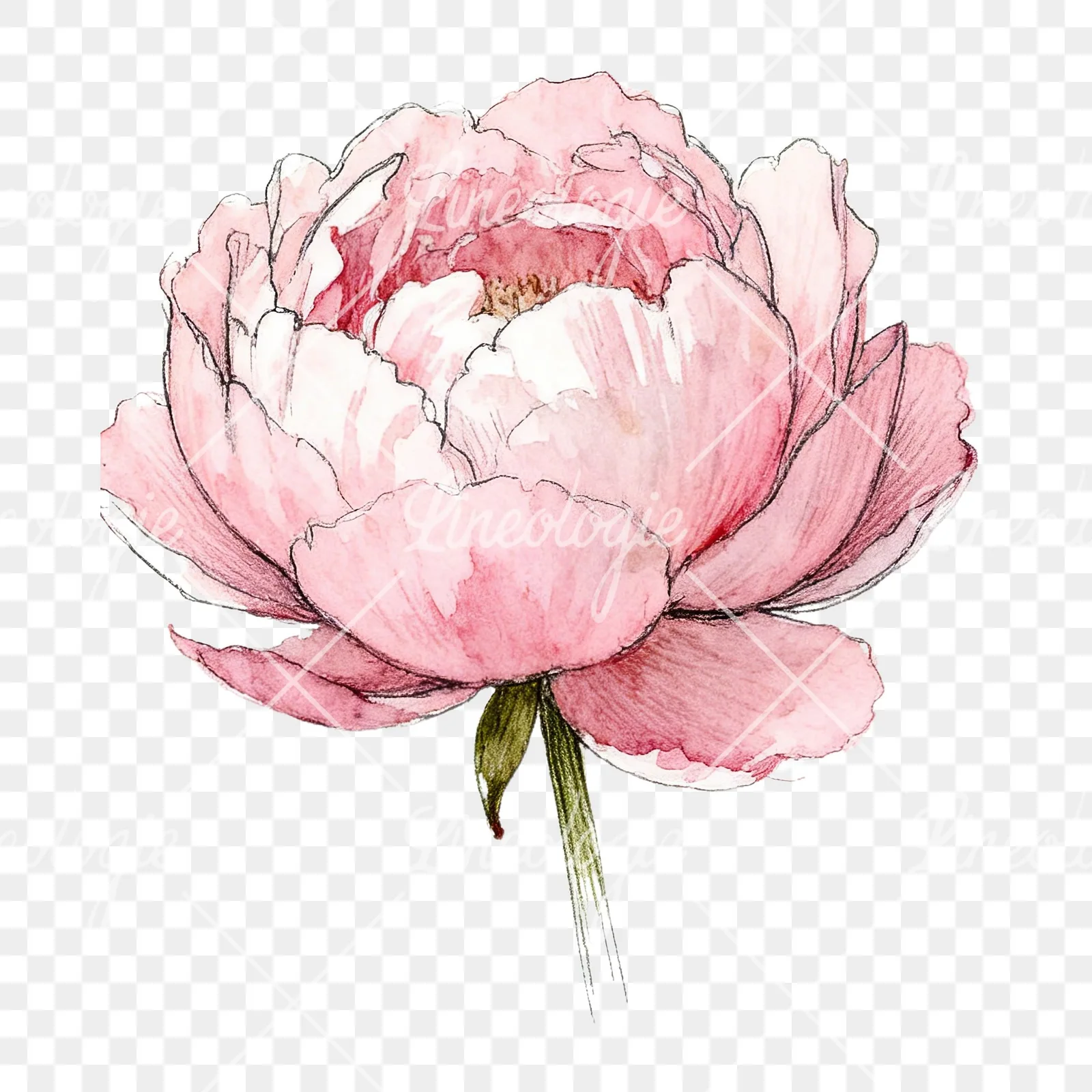 Watercolor white and pink peony clipart 1 of 9 on a transparent background (PNG)