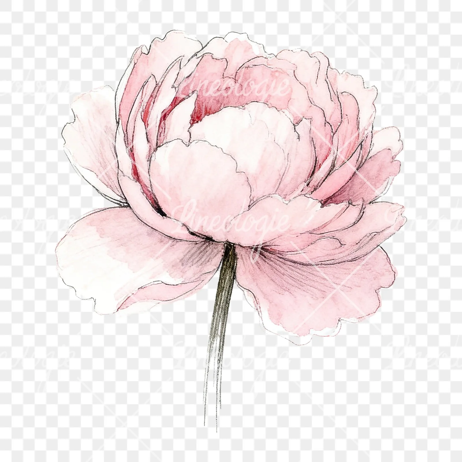 Watercolor white and pink peony clipart 2 of 9 on a transparent background (PNG)
