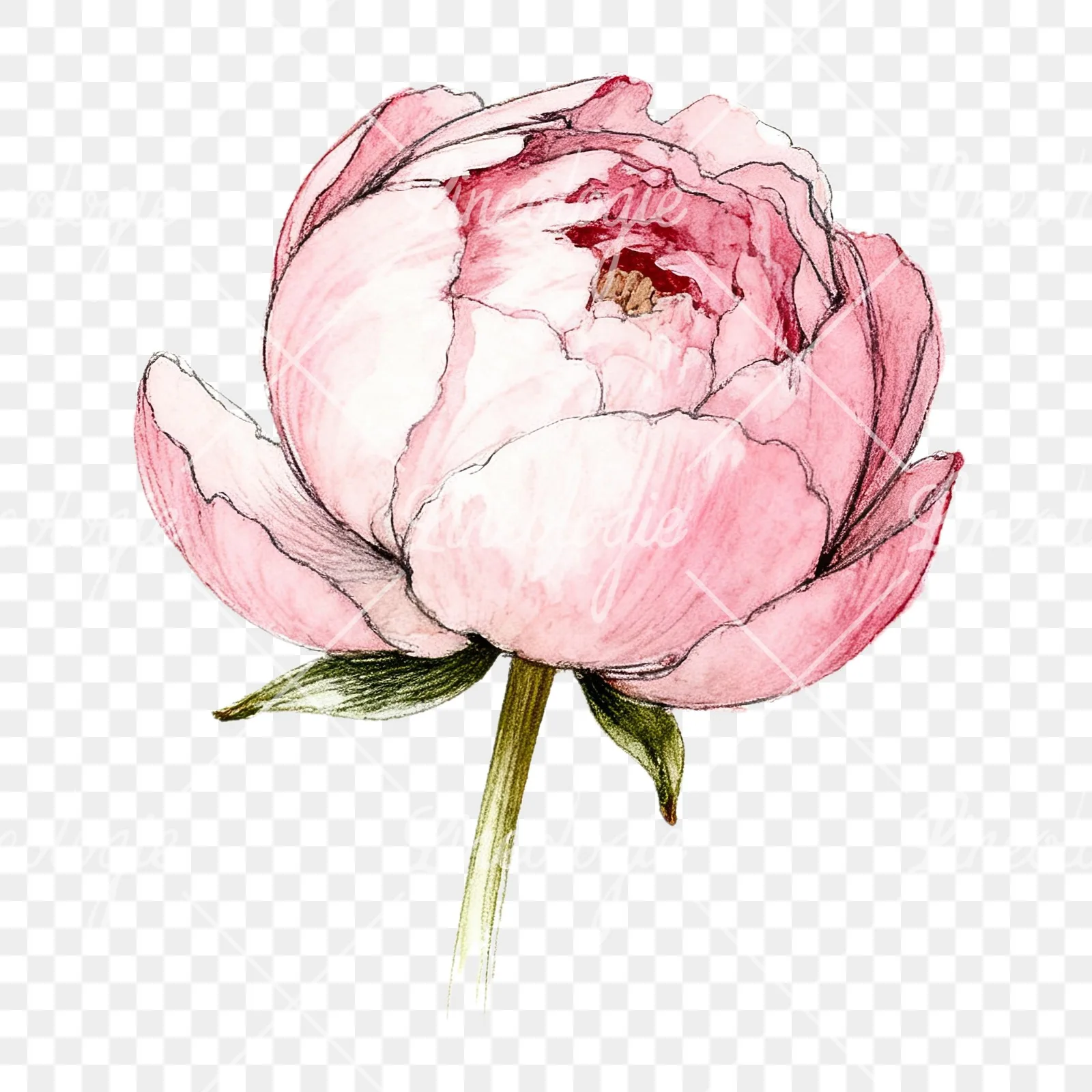Watercolor white and pink peony clipart 3 of 9 on a transparent background (PNG)