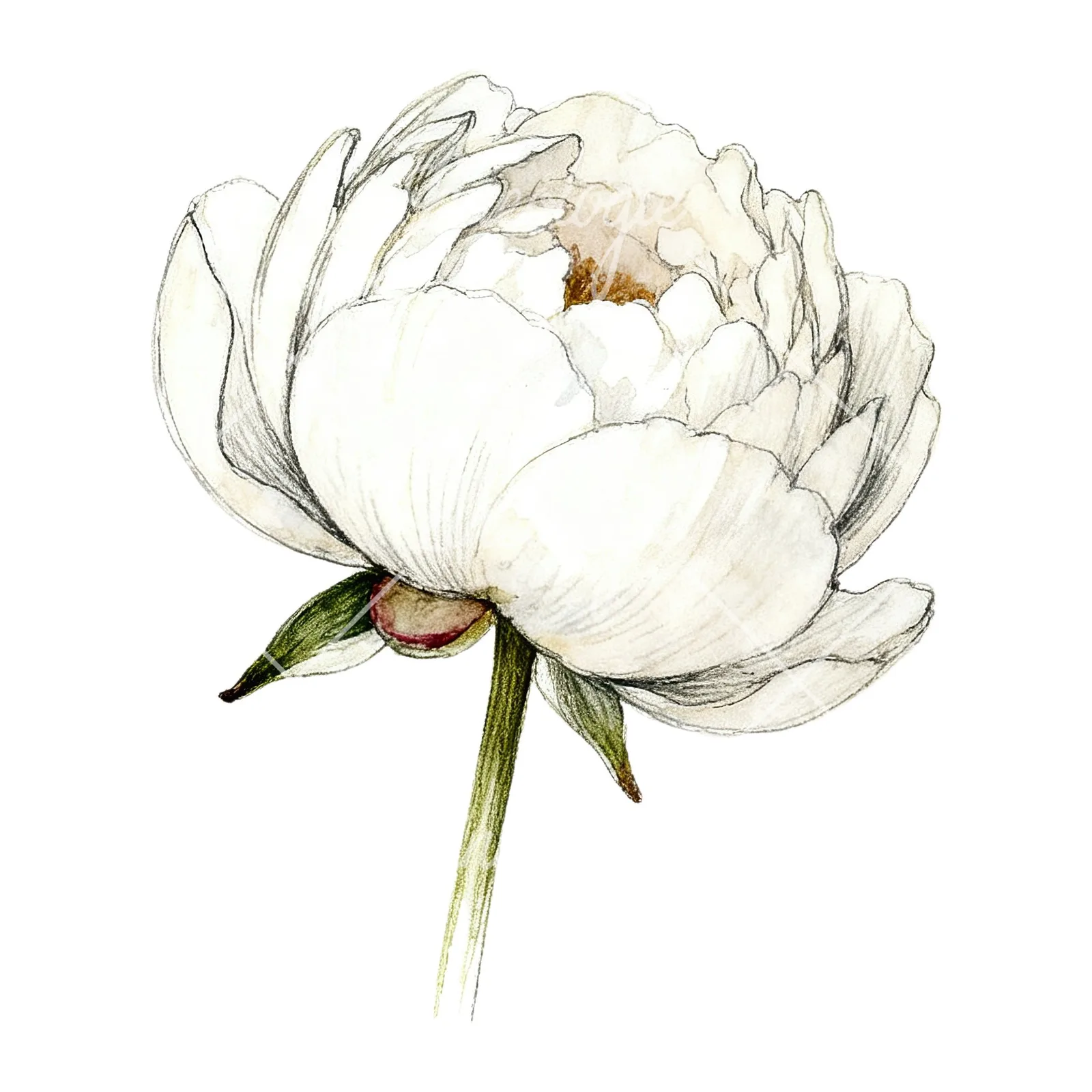 Watercolor white and pink peony clipart 4 of 9 on a white background (JPG)