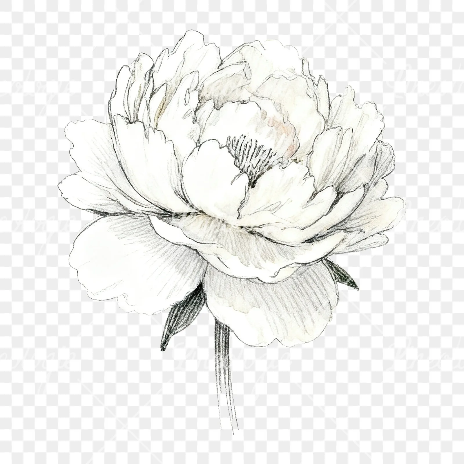 Watercolor white and pink peony clipart 5 of 9 on a transparent background (PNG)