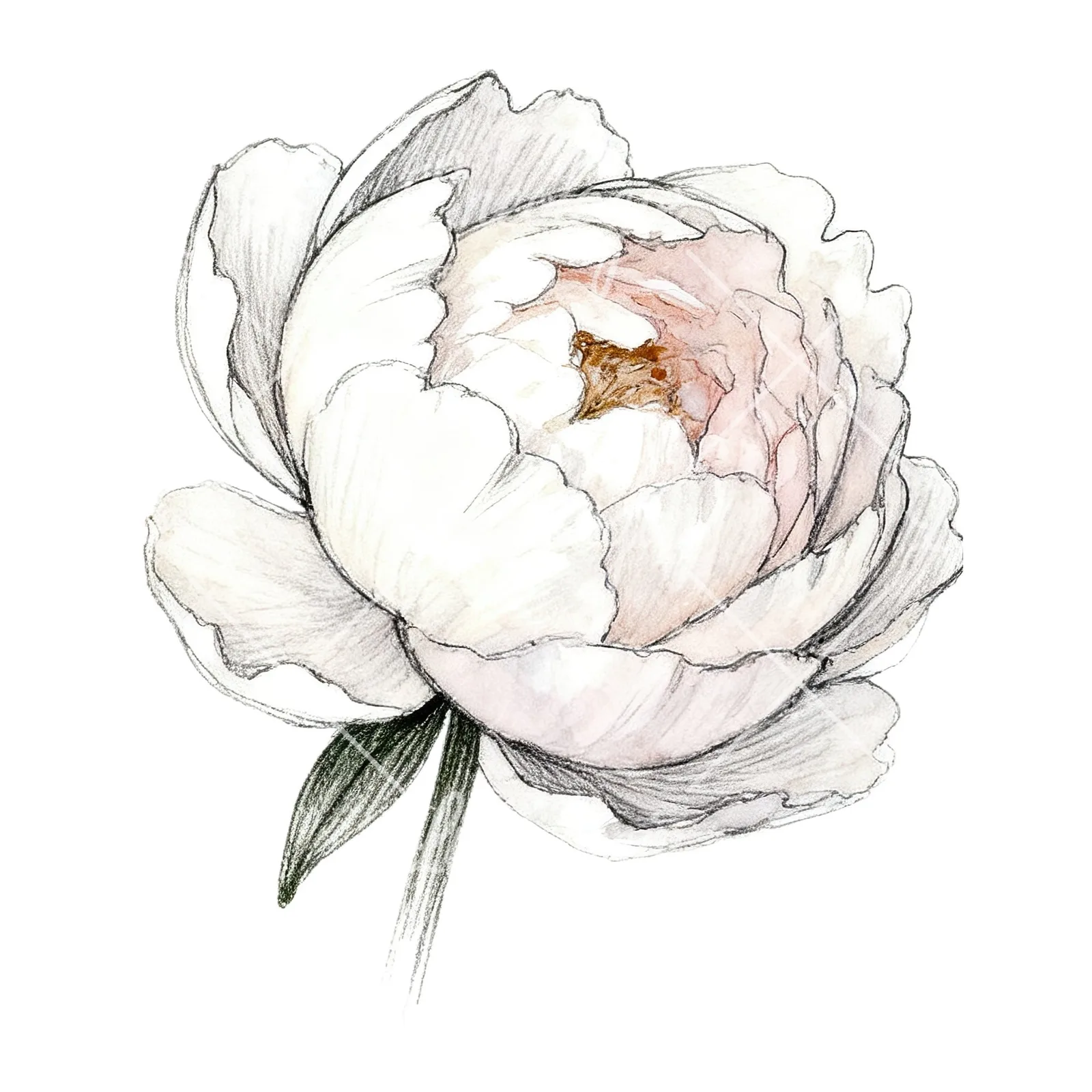Watercolor white and pink peony clipart 6 of 9 on a white background (JPG)