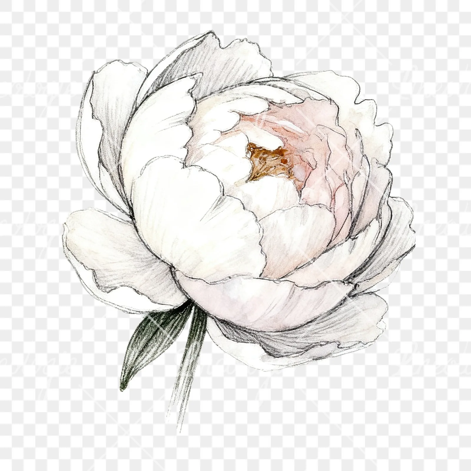 Watercolor white and pink peony clipart 6 of 9 on a transparent background (PNG)