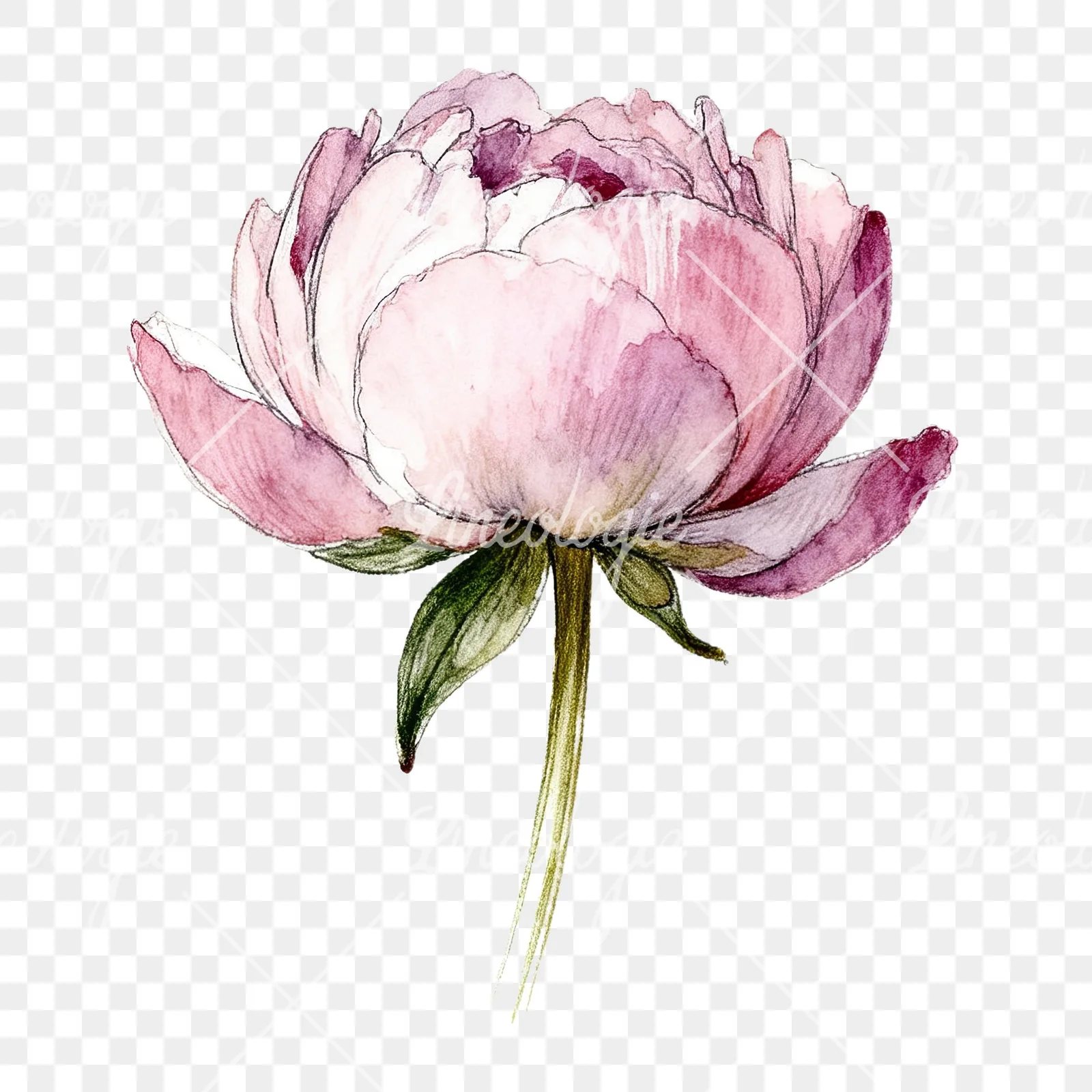 Watercolor white and pink peony clipart 7 of 9 on a transparent background (PNG)
