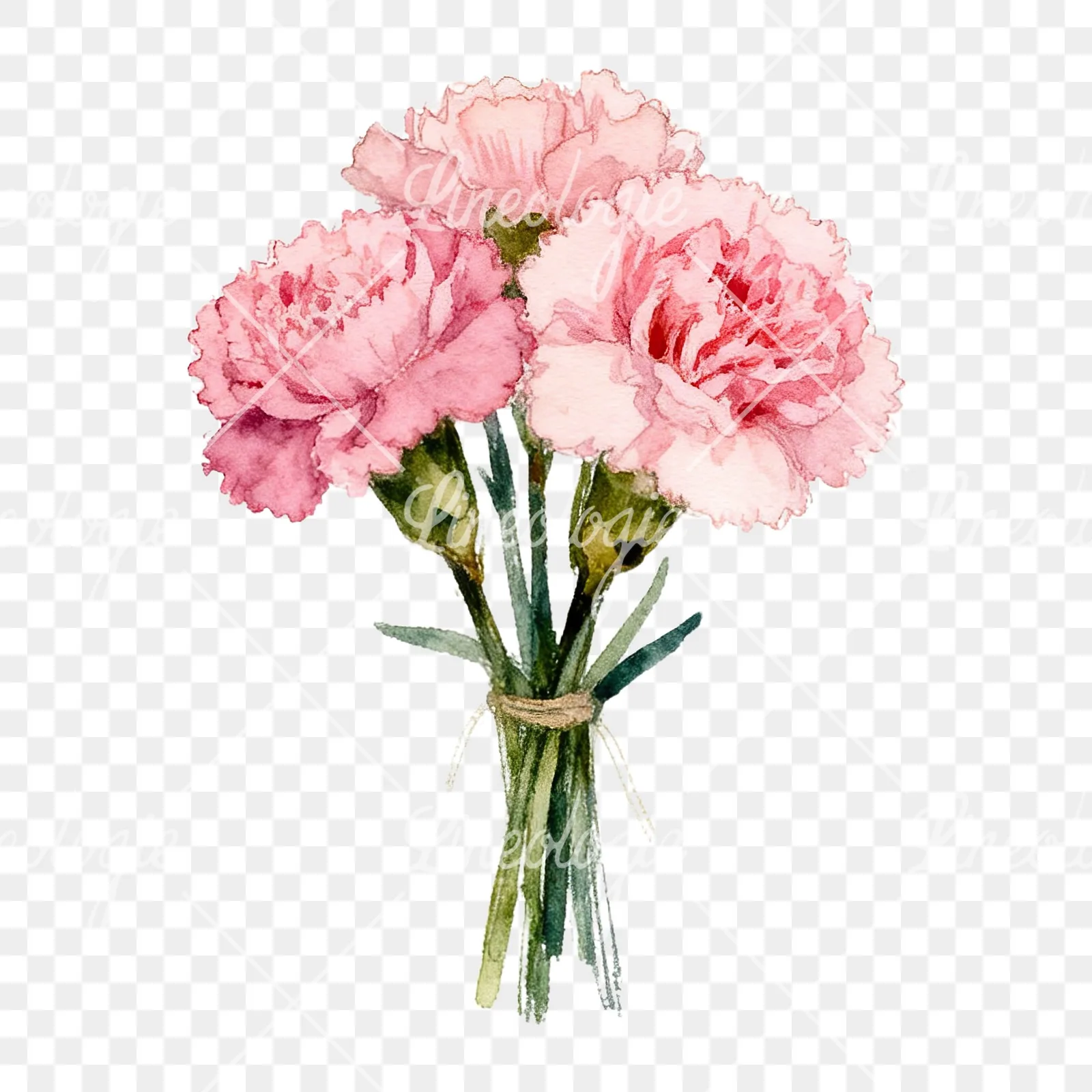 Watercolor loose pink carnation bouquet clipart 1 of 9 on a transparent background (PNG)