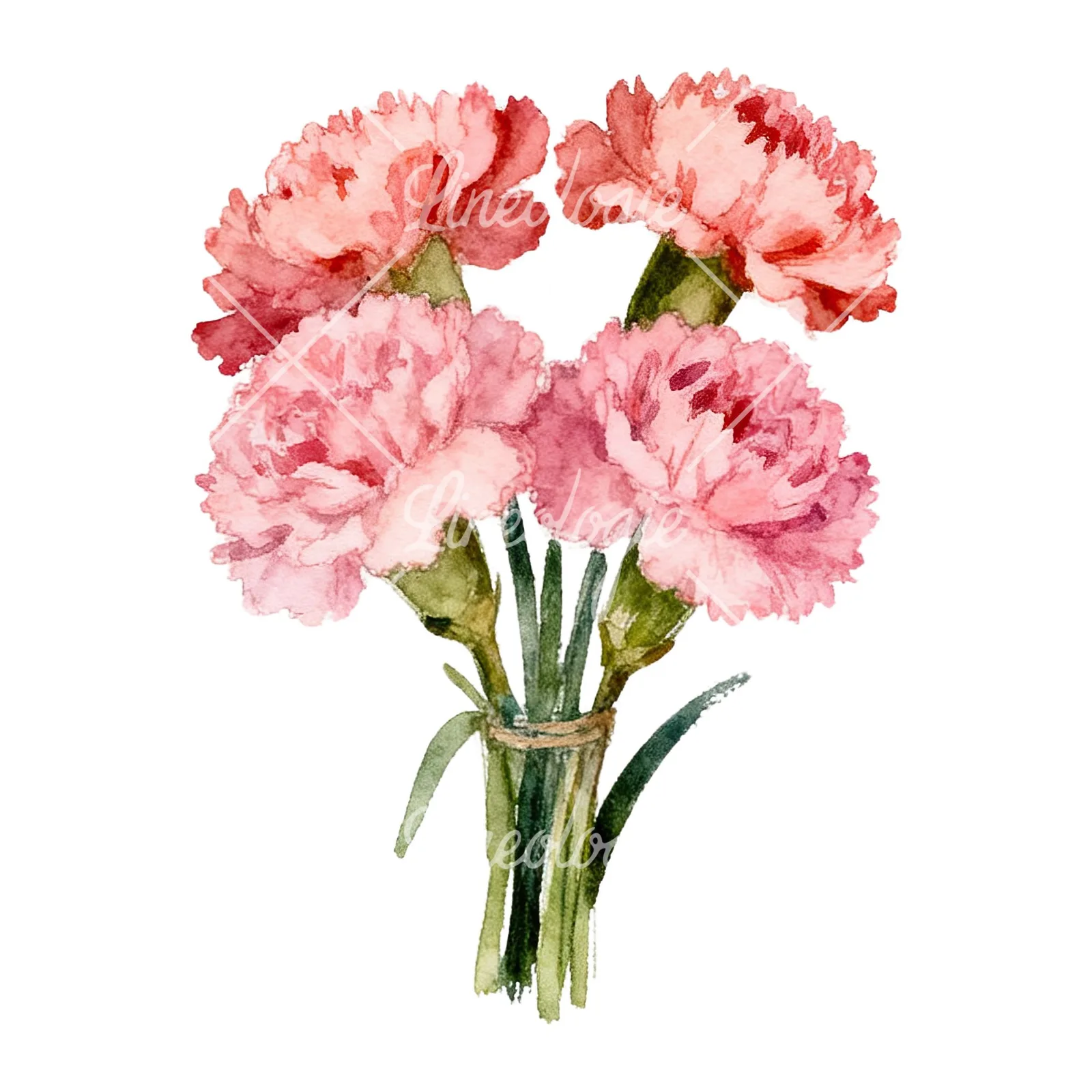 Watercolor loose pink carnation bouquet clipart 5 of 9 on a white background (JPG)