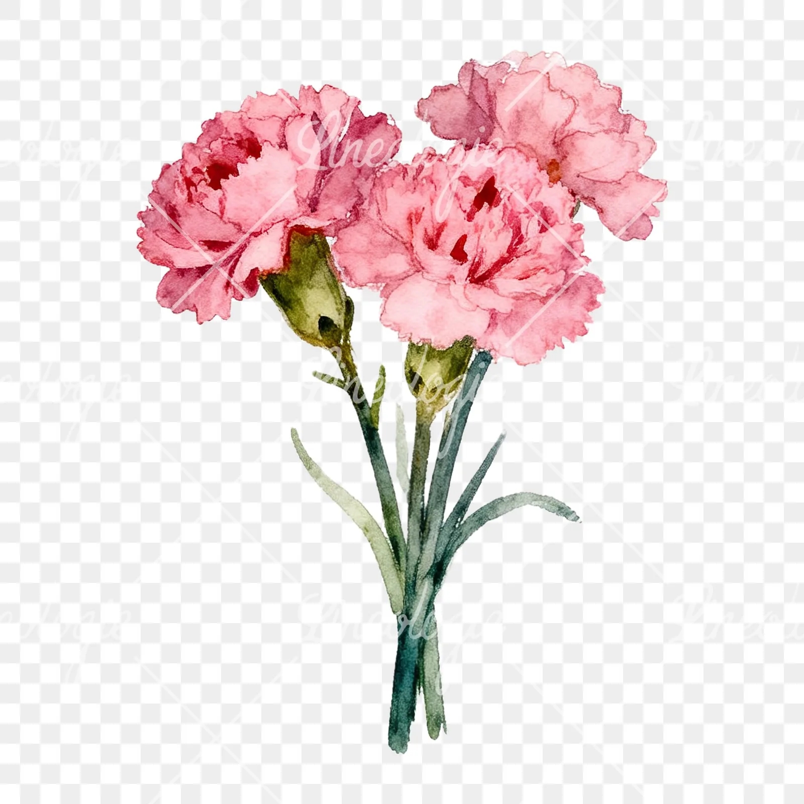 Watercolor loose pink carnation bouquet clipart 8 of 9 on a transparent background (PNG)