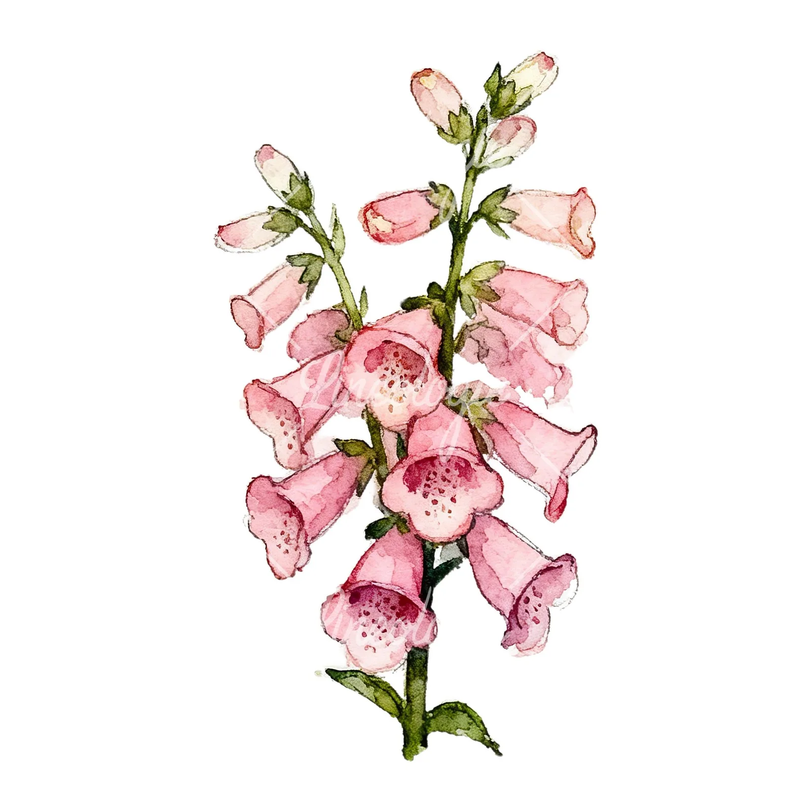 Watercolor pink foxglove bouquet clipart 1 of 9 on a white background (JPG)
