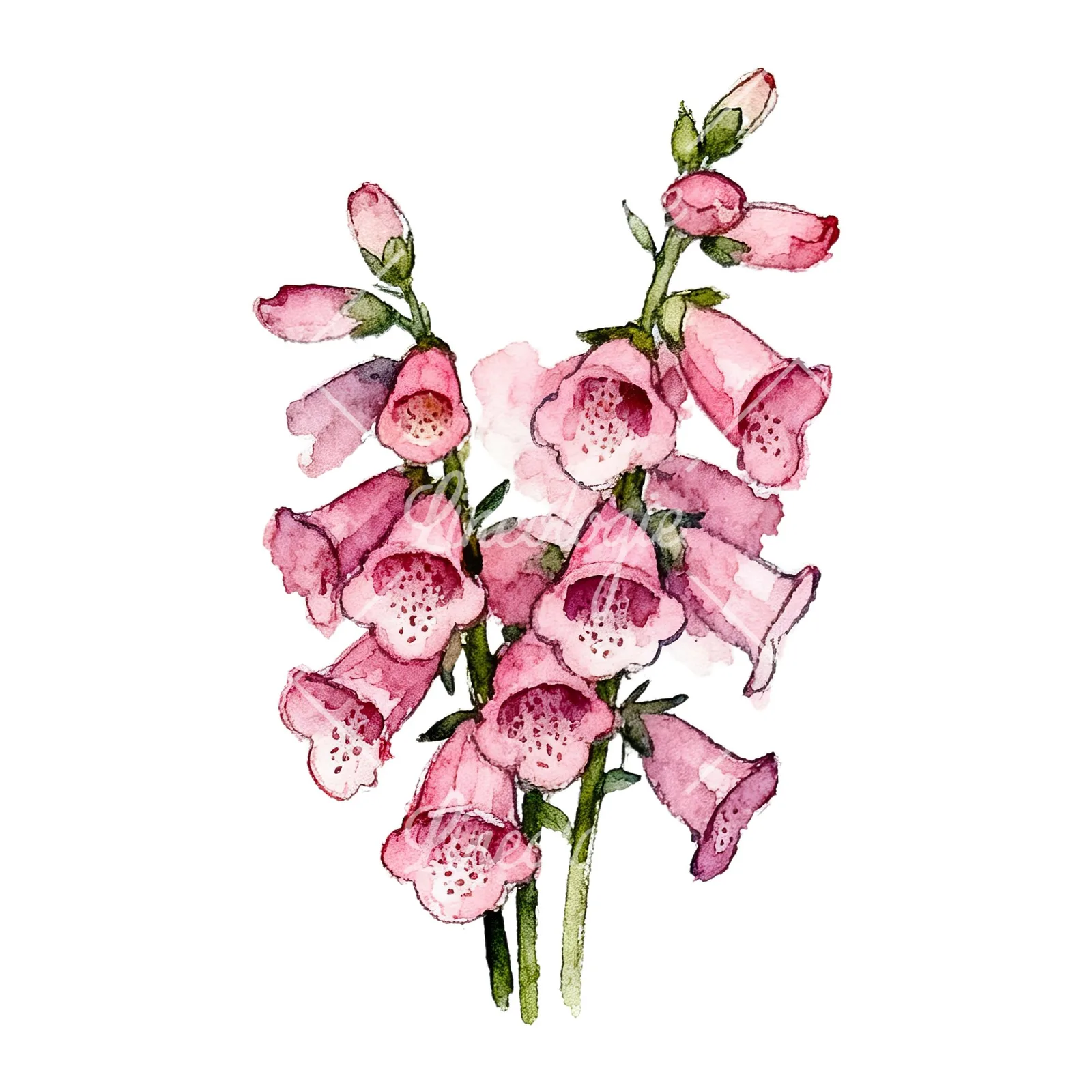 Watercolor pink foxglove bouquet clipart 2 of 9 on a white background (JPG)