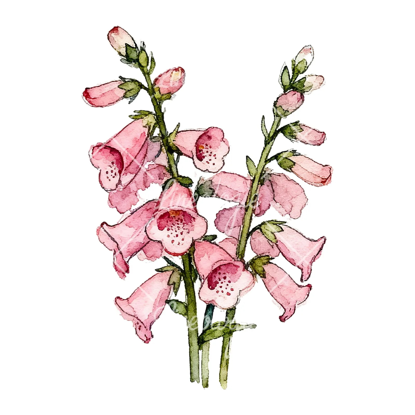 Watercolor pink foxglove bouquet clipart 4 of 9 on a white background (JPG)