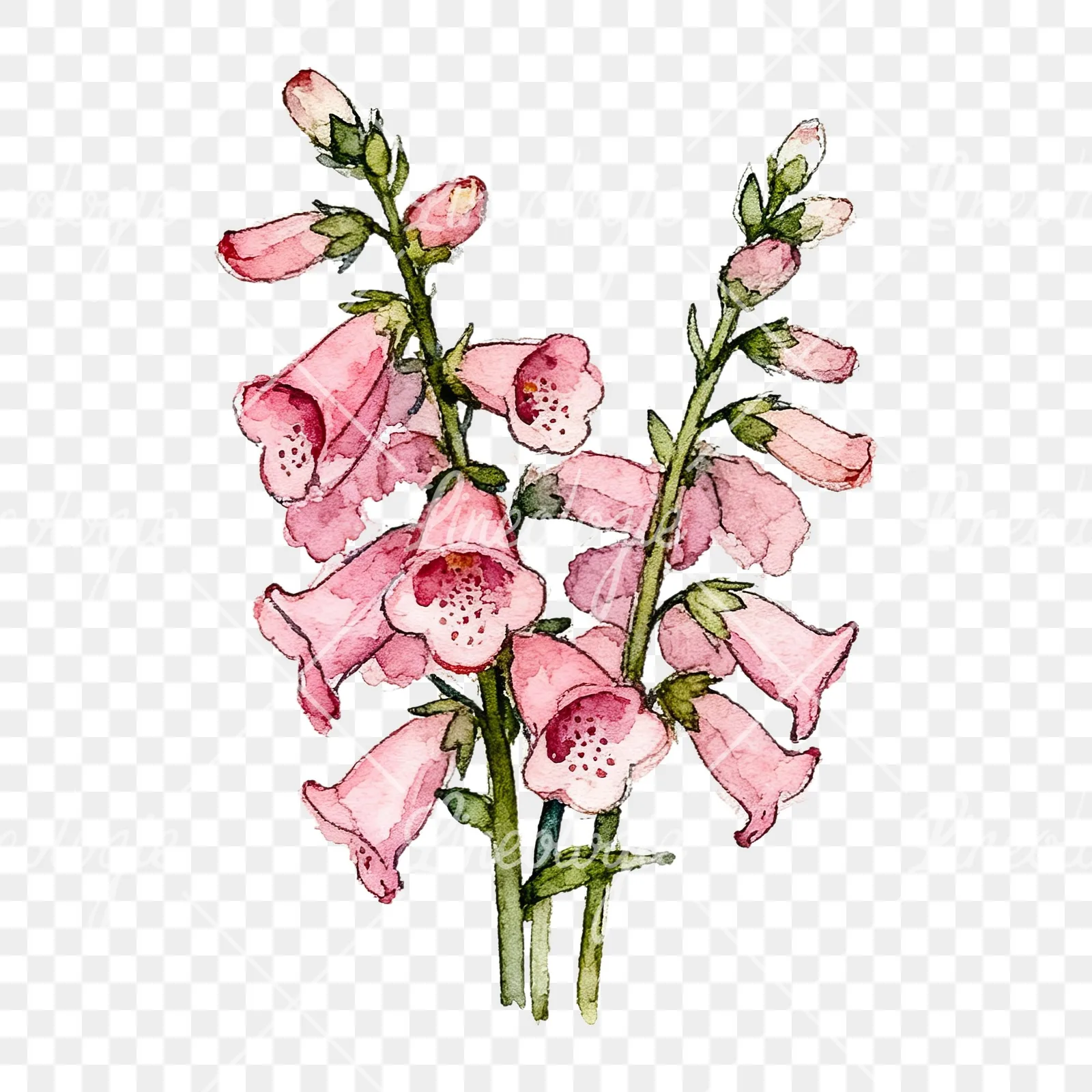 Watercolor pink foxglove bouquet clipart 4 of 9 on a transparent background (PNG)