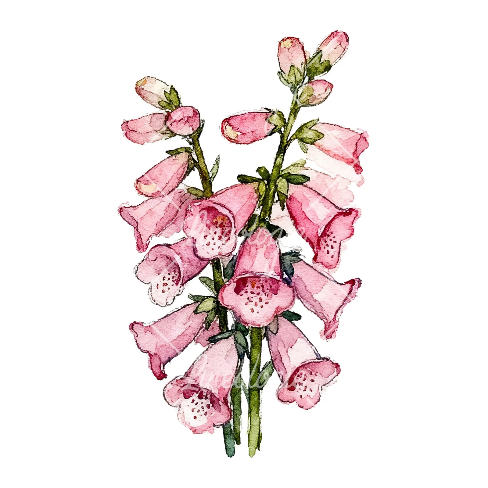 Watercolor pink foxglove bouquet clipart 5 of 9 on a white background (JPG)