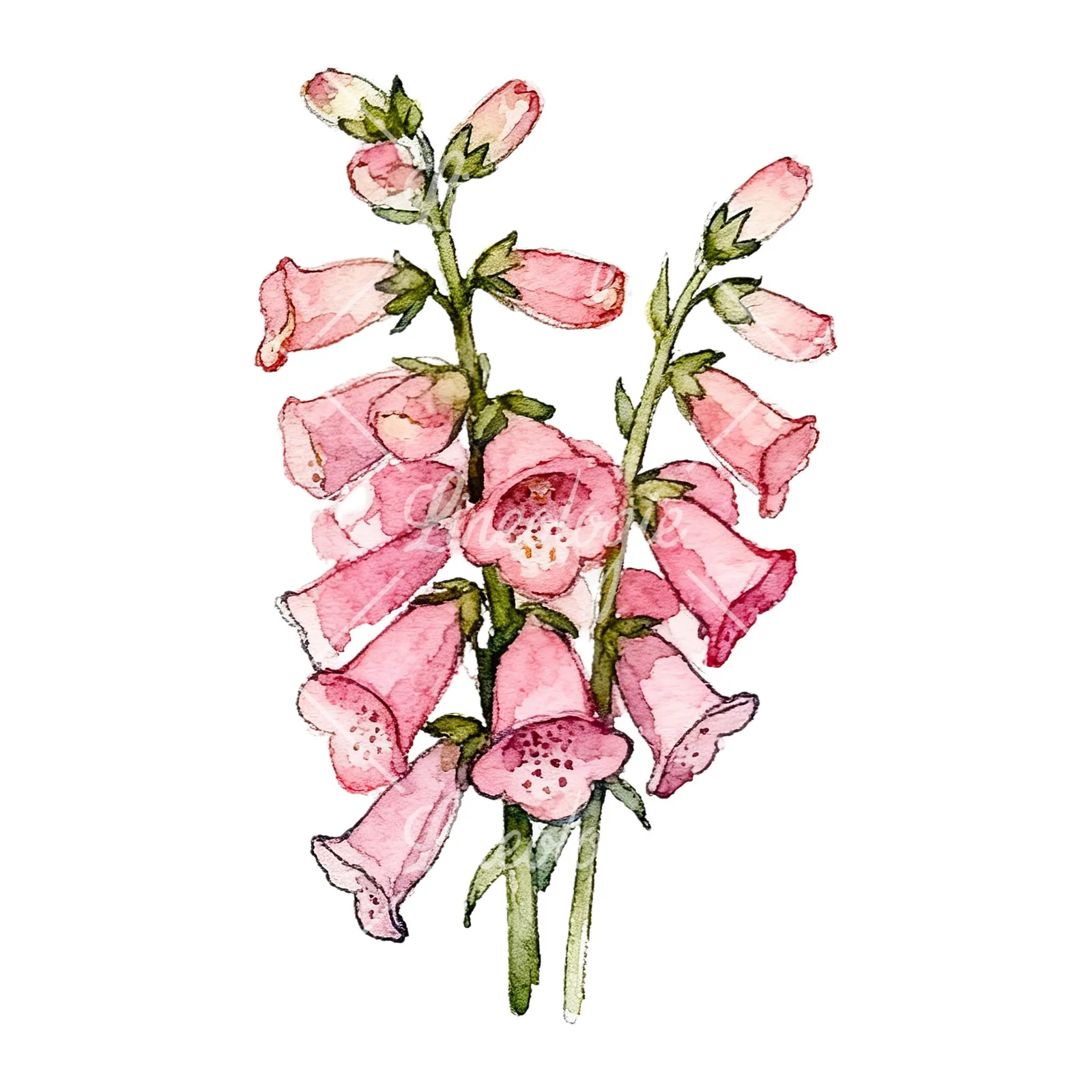 Watercolor pink foxglove bouquet clipart 6 of 9 on a white background (JPG)