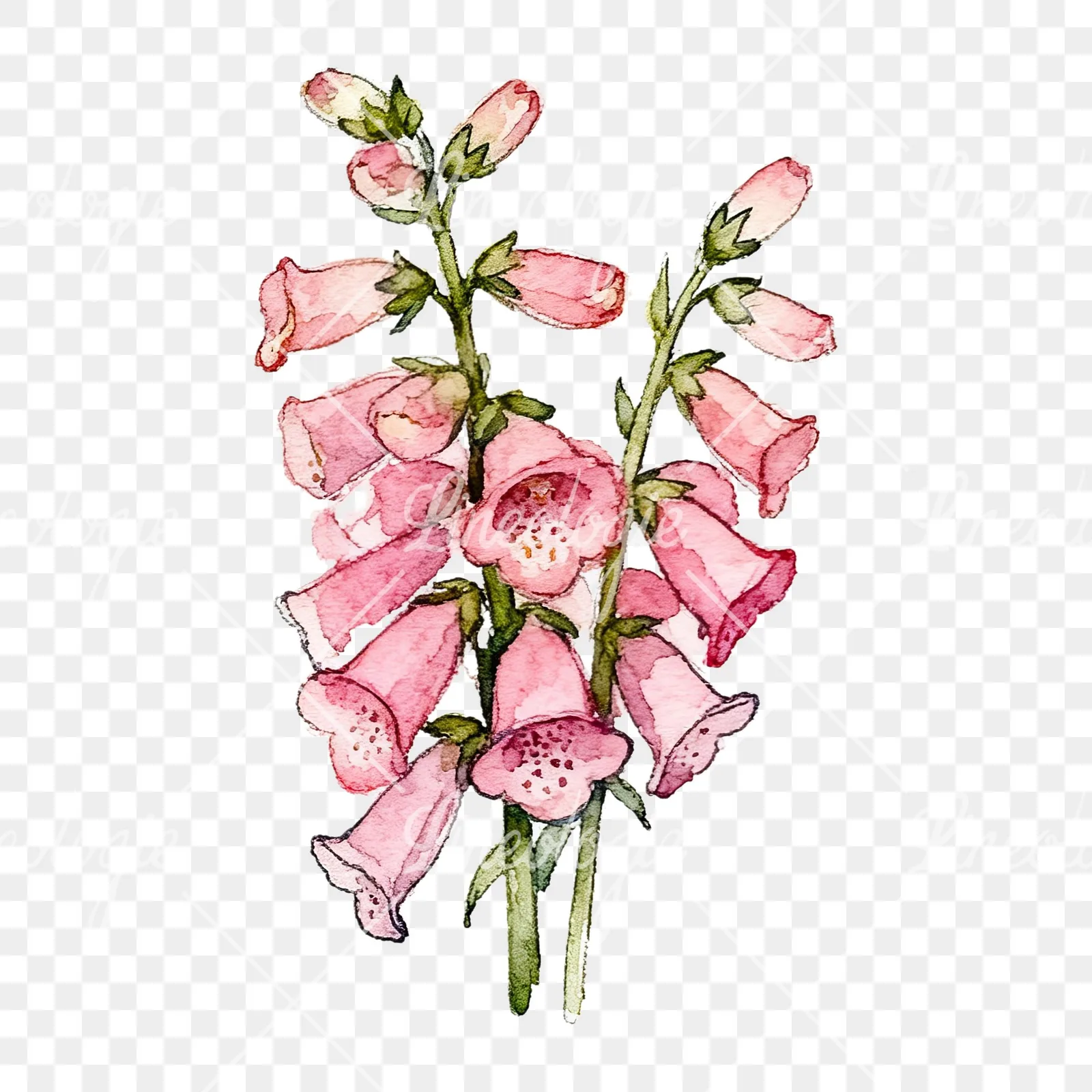 Watercolor pink foxglove bouquet clipart 6 of 9 on a transparent background (PNG)