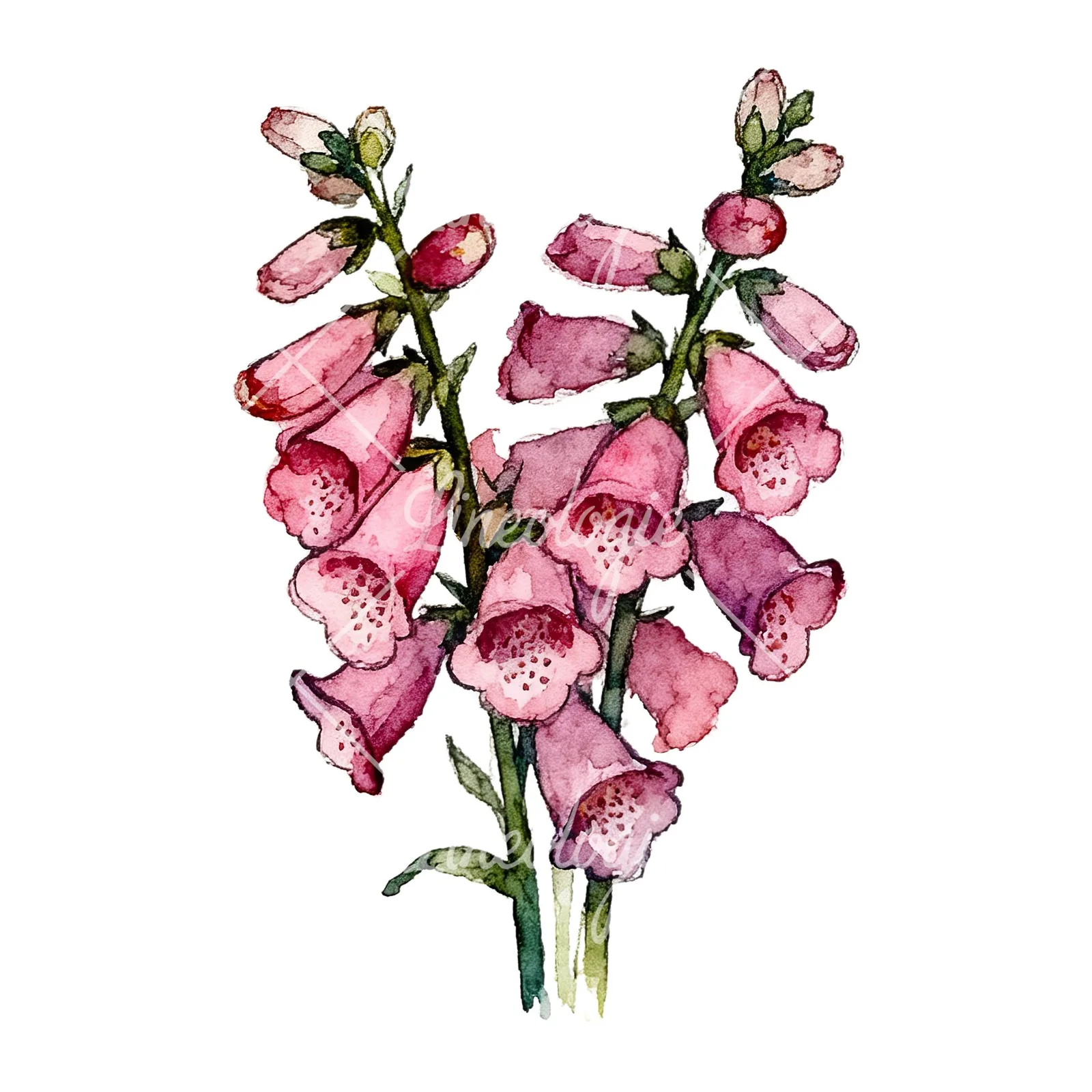 Watercolor pink foxglove bouquet clipart 7 of 9 on a white background (JPG)