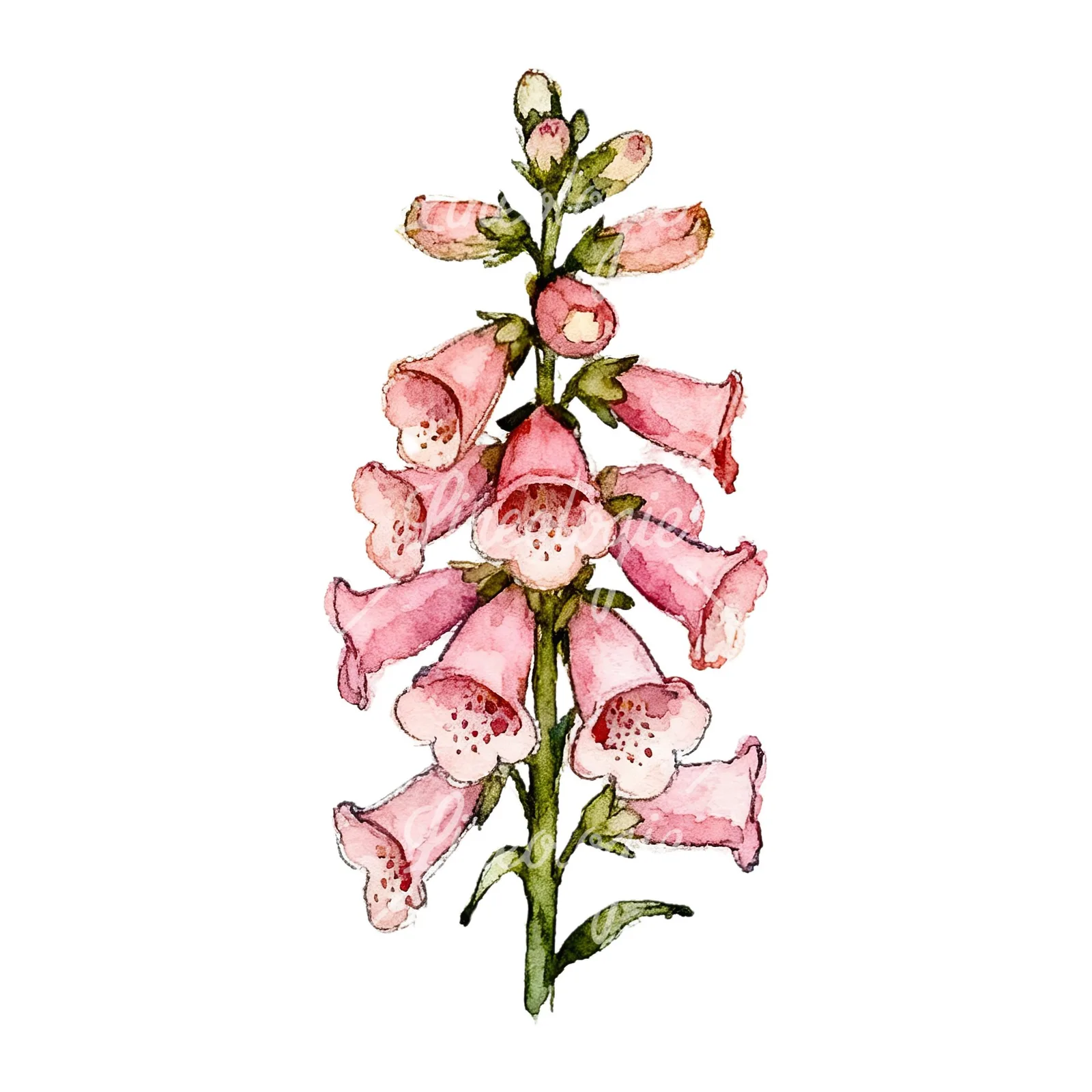 Watercolor pink foxglove bouquet clipart 8 of 9 on a white background (JPG)