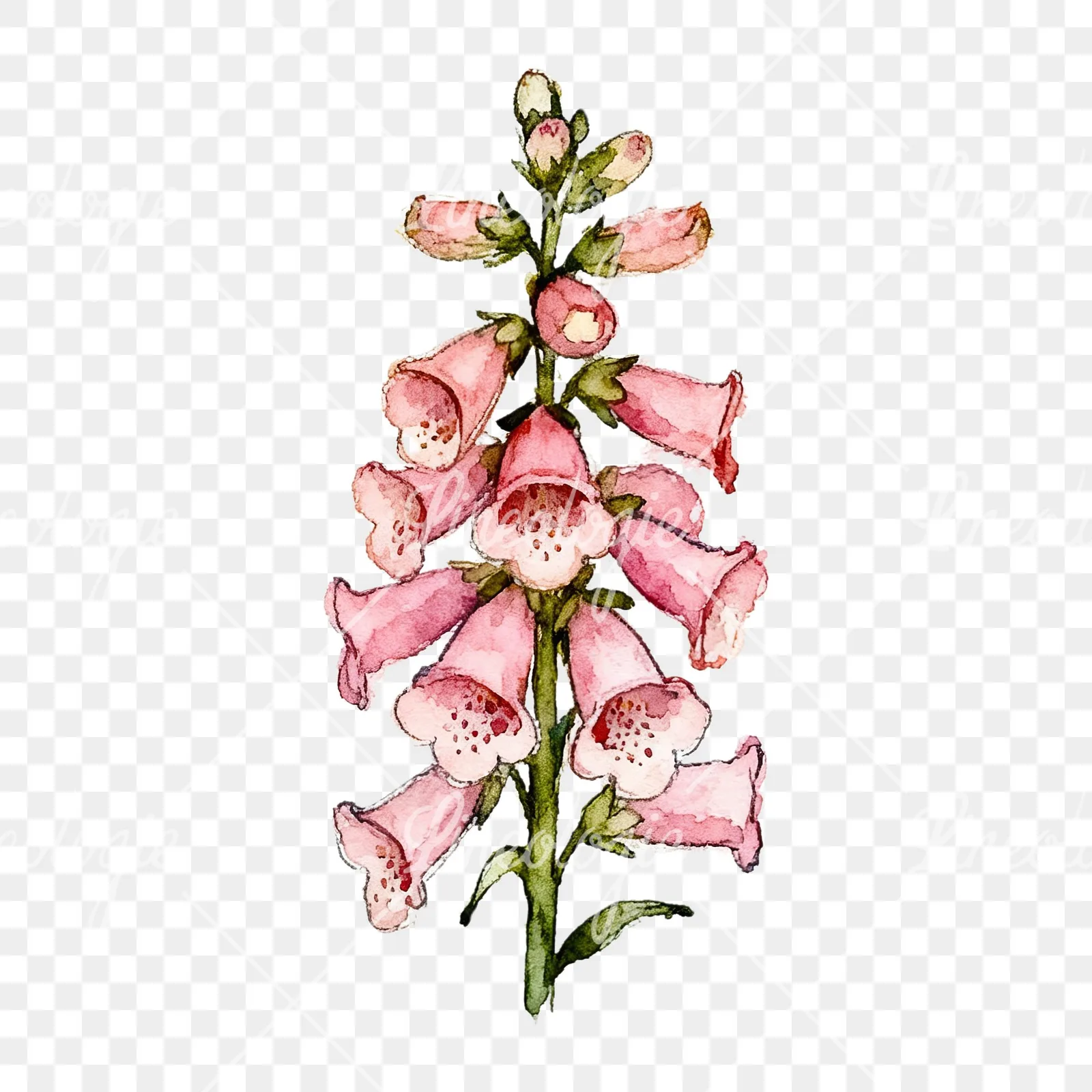 Watercolor pink foxglove bouquet clipart 8 of 9 on a transparent background (PNG)