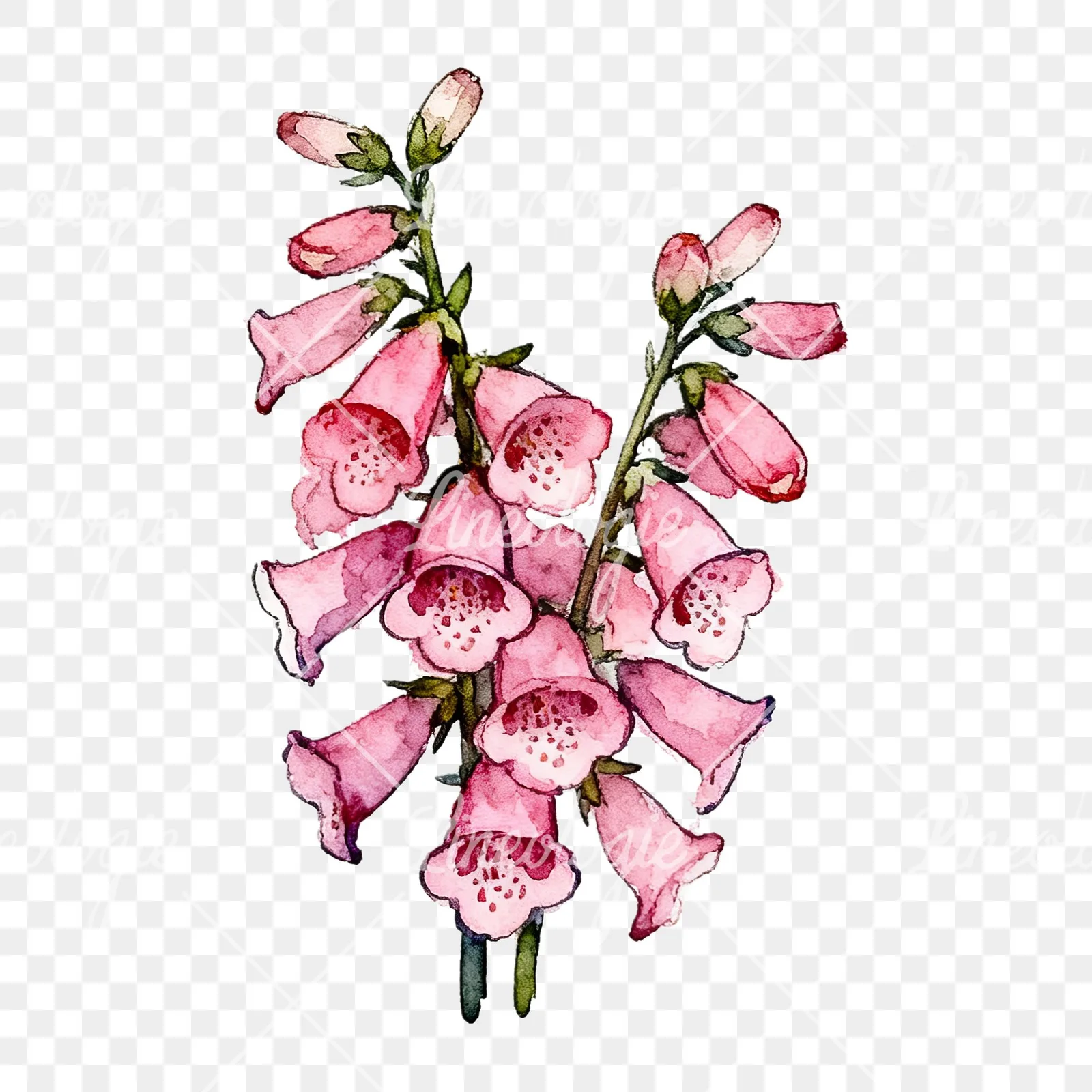 Watercolor pink foxglove bouquet clipart 9 of 9 on a transparent background (PNG)