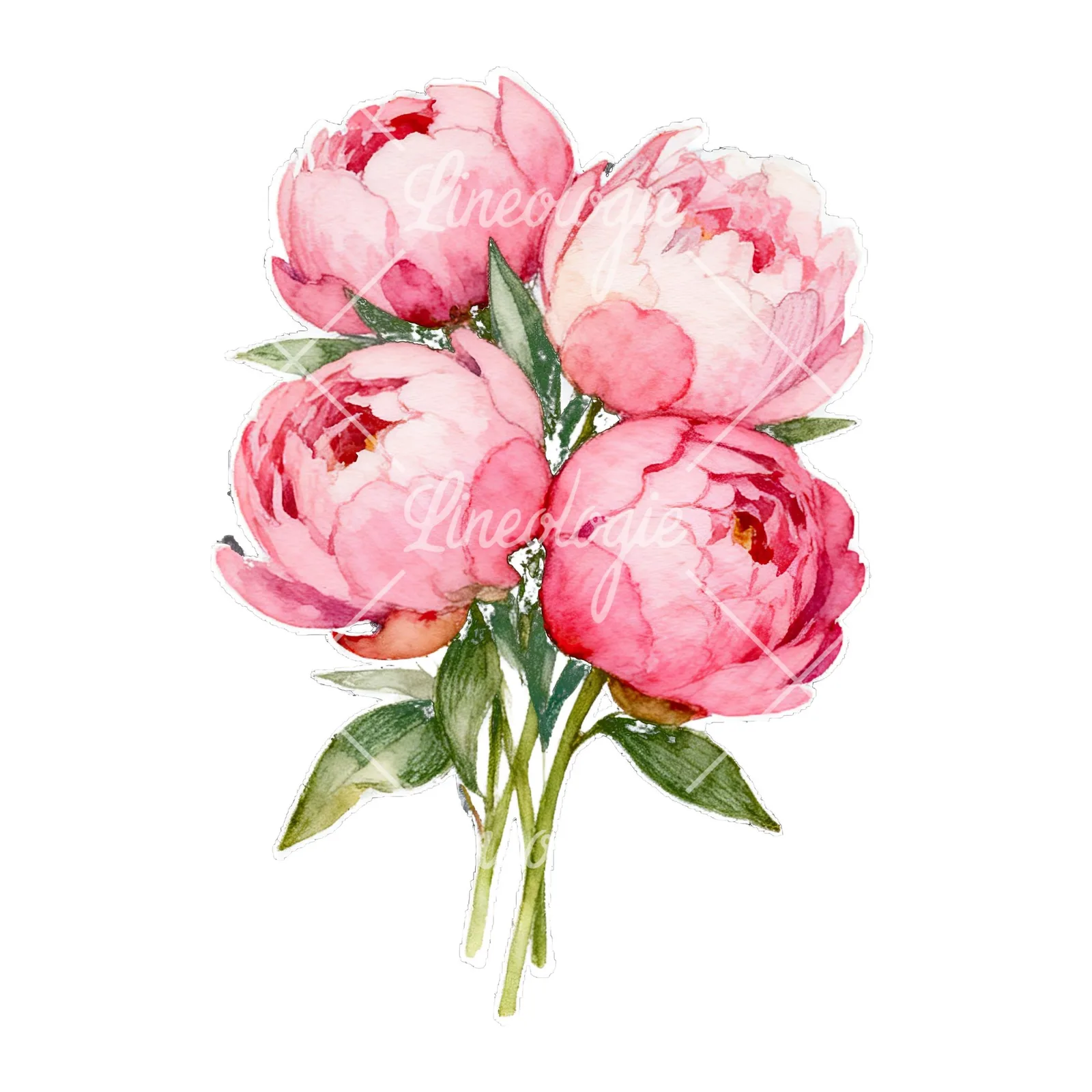 Watercolor loose pink peony bouquet clipart 1 of 9 on a white background (JPG)