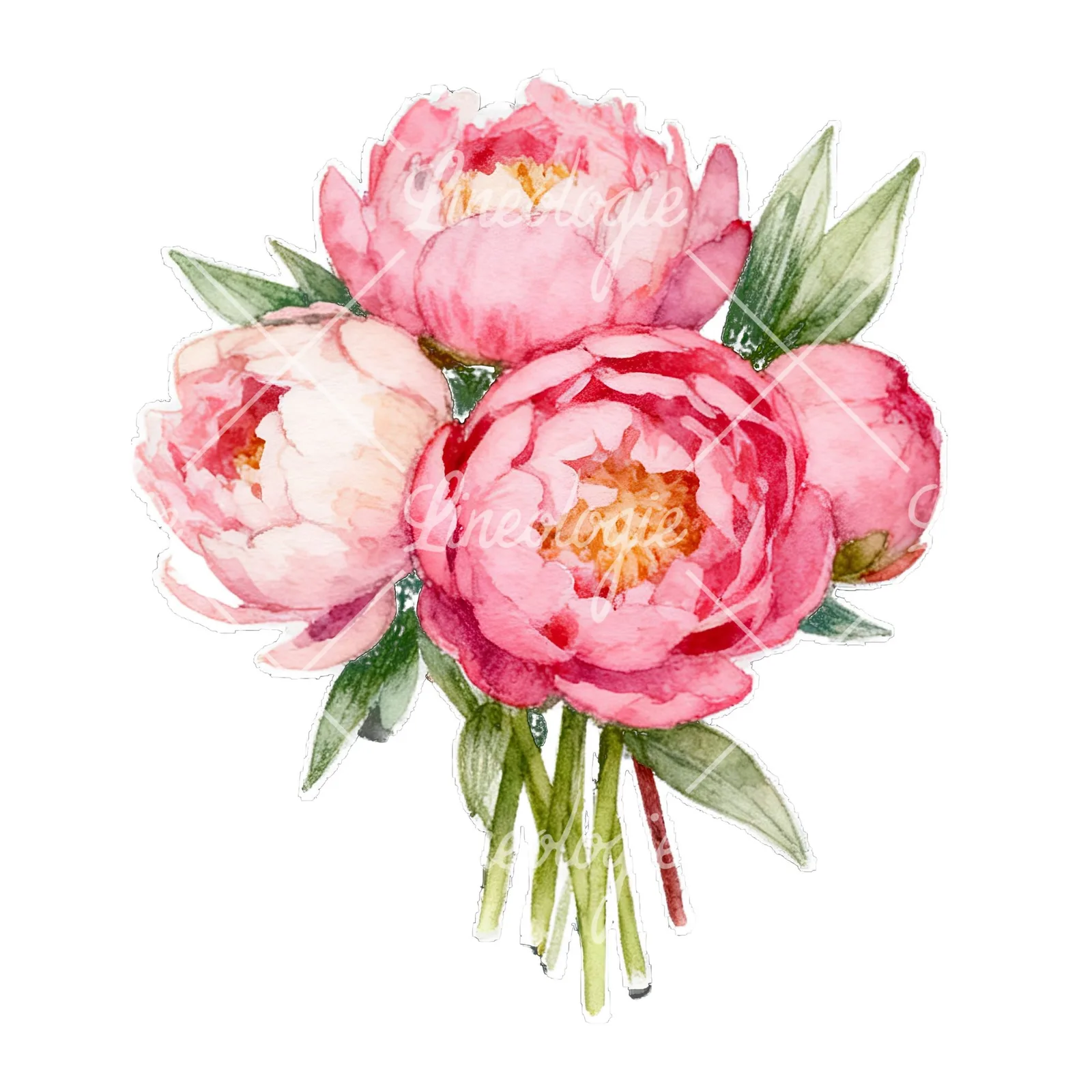 Watercolor loose pink peony bouquet clipart 4 of 9 on a white background (JPG)
