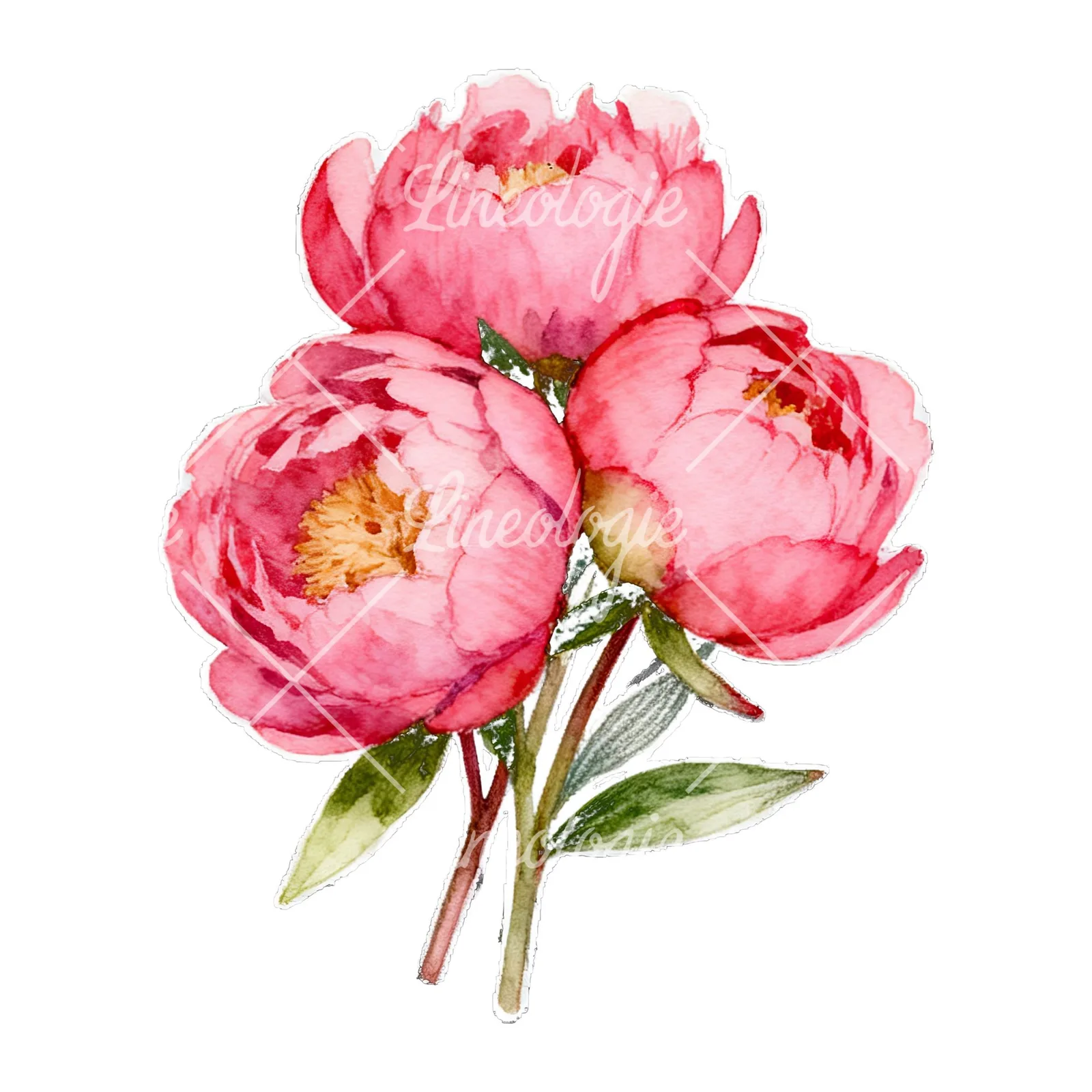 Watercolor loose pink peony bouquet clipart 5 of 9 on a white background (JPG)