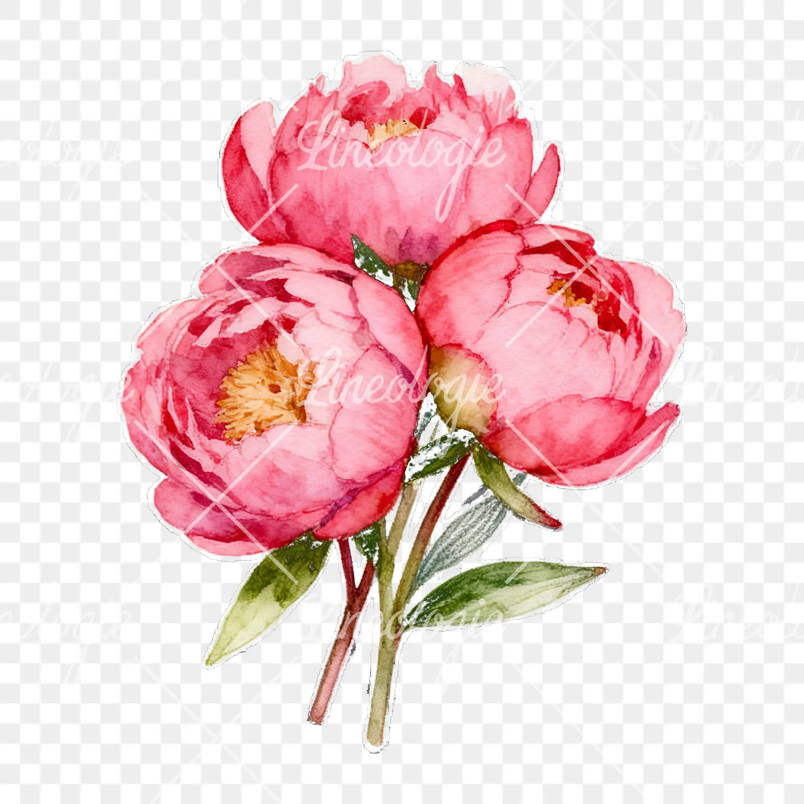 Watercolor loose pink peony bouquet clipart 5 of 9 on a transparent background (PNG)
