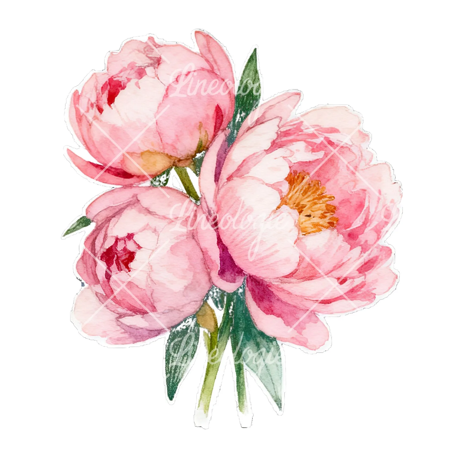Watercolor loose pink peony bouquet clipart 6 of 9 on a white background (JPG)