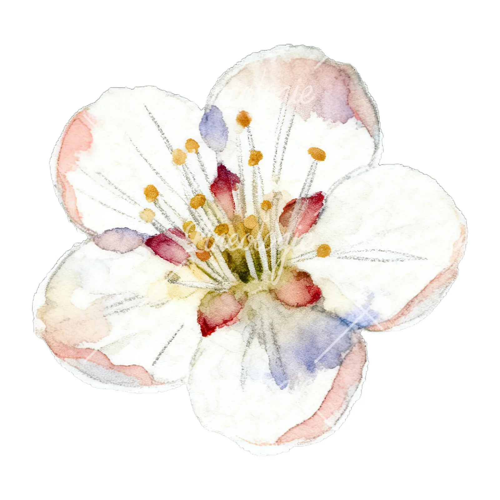 Watercolor plum blossom with buds clipart 2 of 9 on a white background (JPG)