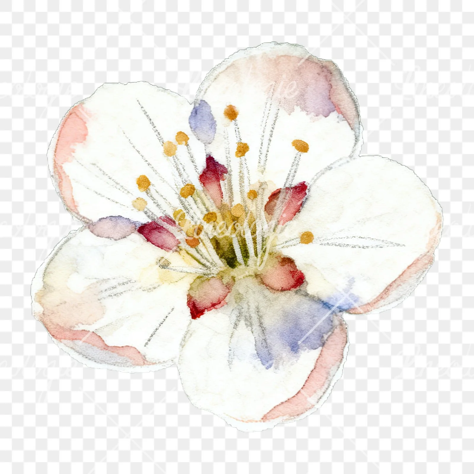 Watercolor plum blossom with buds clipart 2 of 9 on a transparent background (PNG)