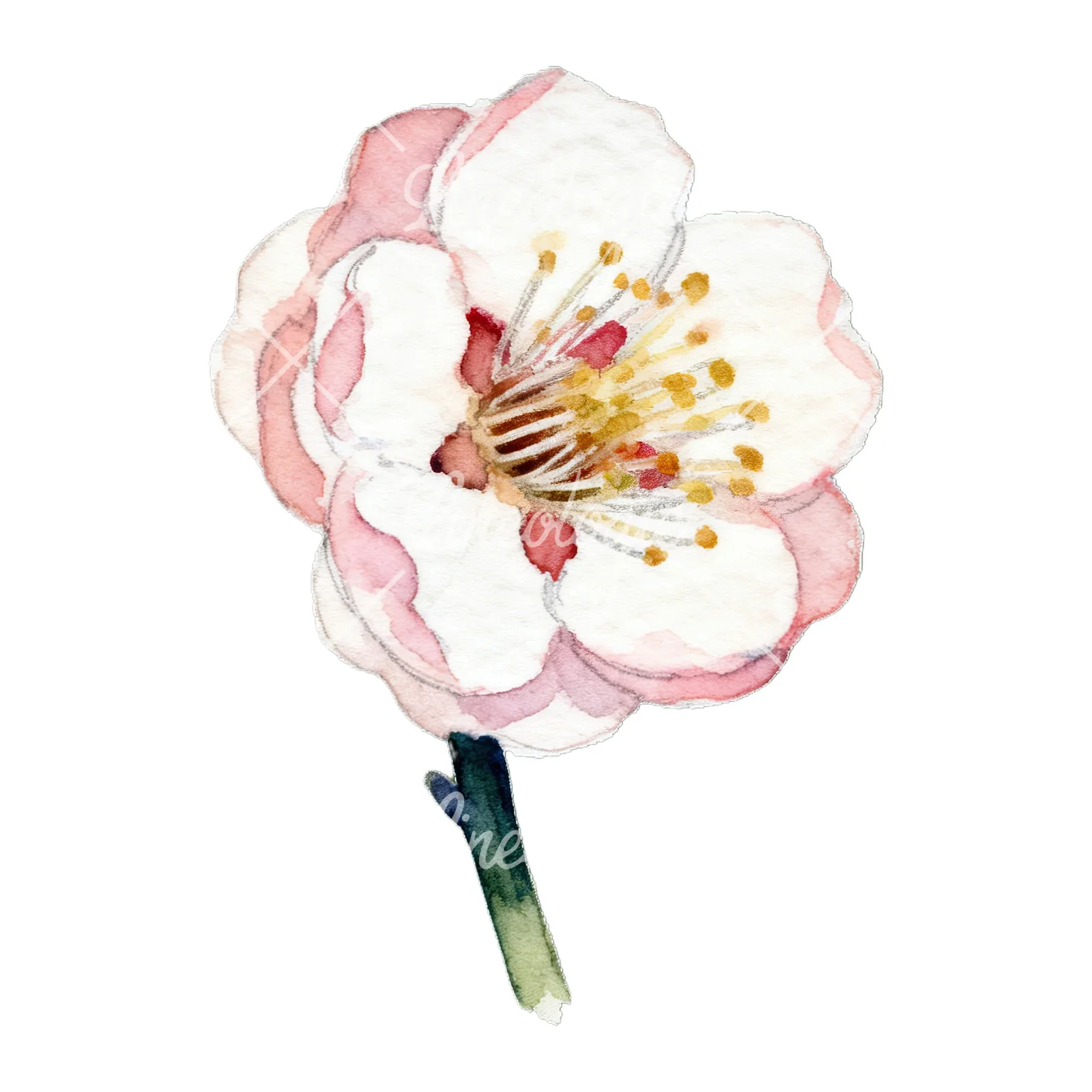Watercolor plum blossom with buds clipart 6 of 9 on a white background (JPG)