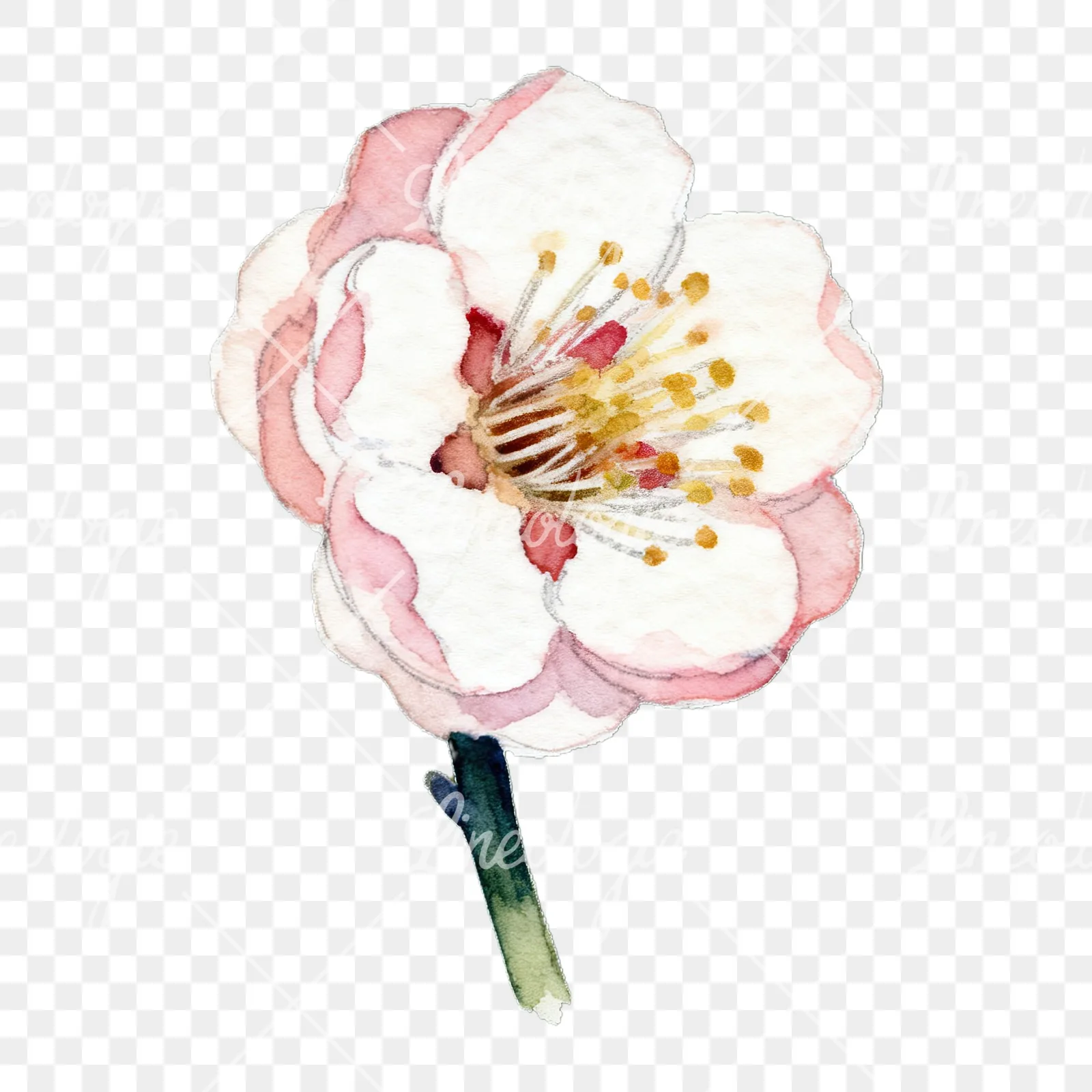 Watercolor plum blossom with buds clipart 6 of 9 on a transparent background (PNG)
