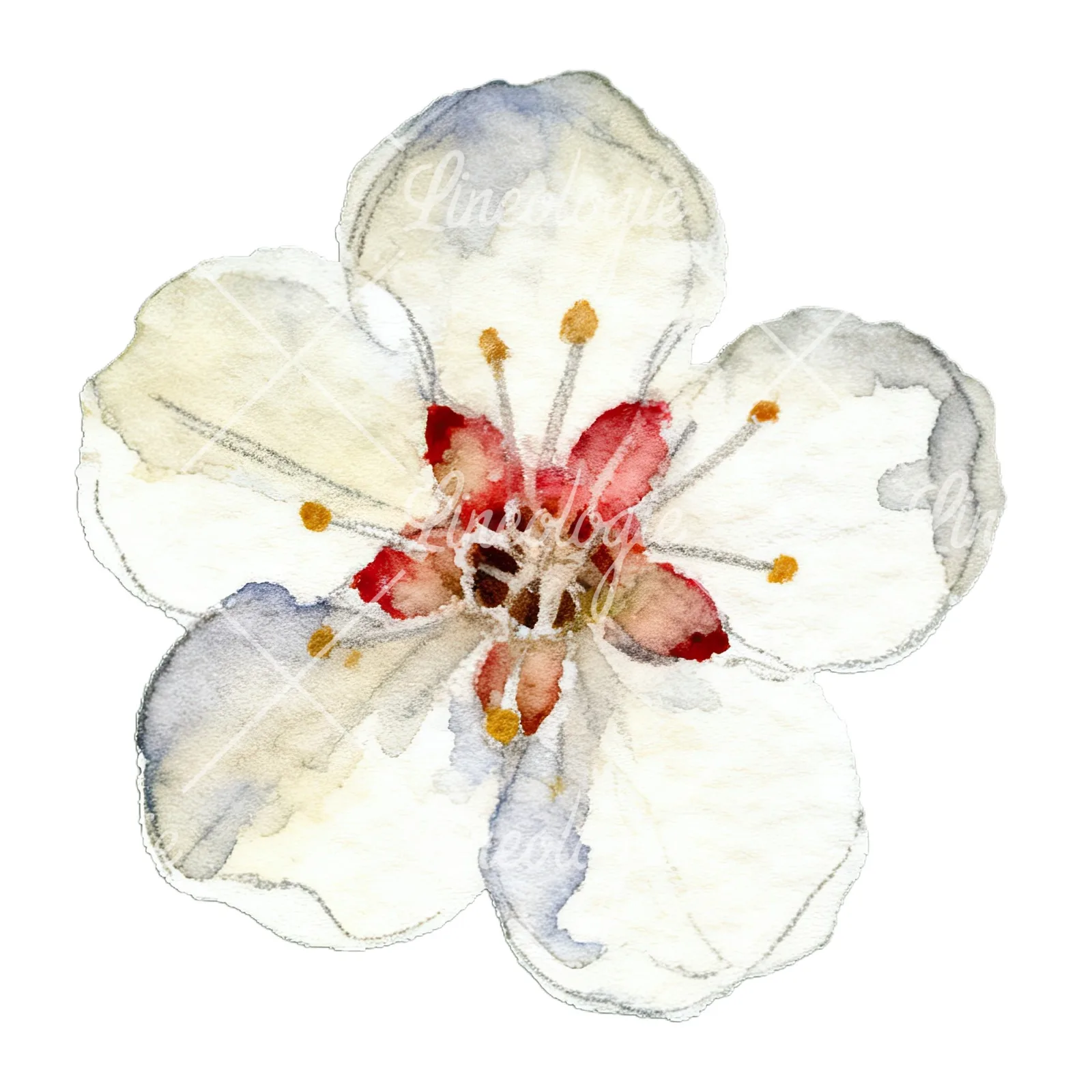 Watercolor plum blossom with buds clipart 7 of 9 on a white background (JPG)