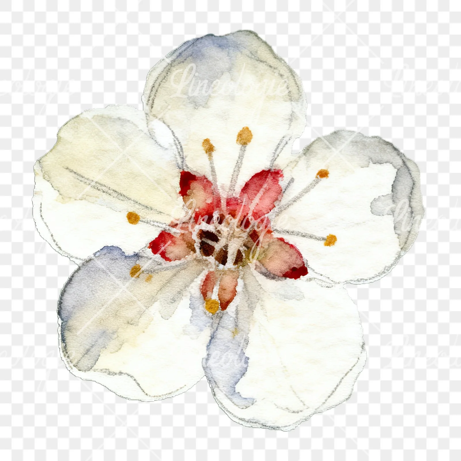 Watercolor plum blossom with buds clipart 7 of 9 on a transparent background (PNG)