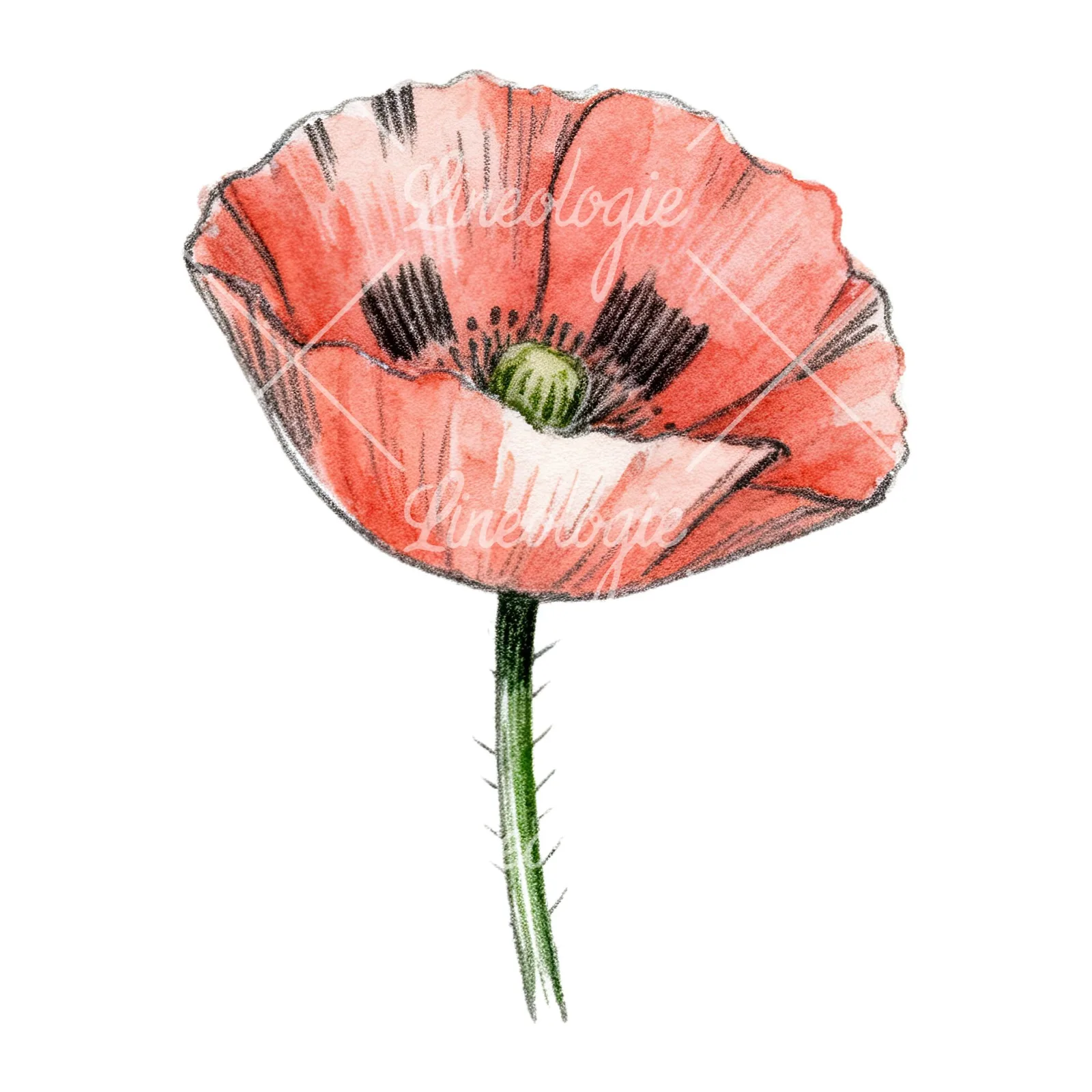 Watercolor orange and red poppy clipart 6 of 9 on a white background (JPG)