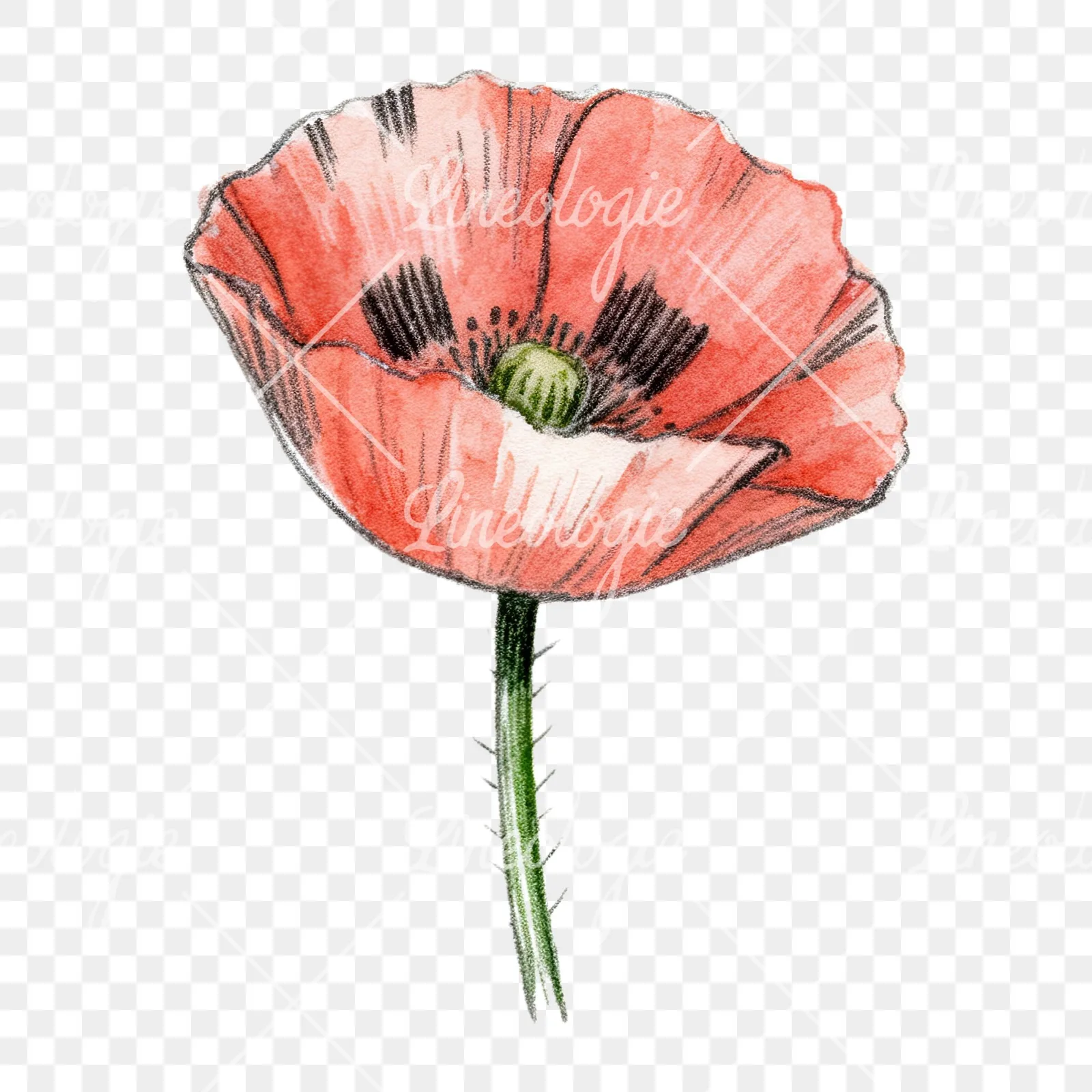 Watercolor orange and red poppy clipart 6 of 9 on a transparent background (PNG)