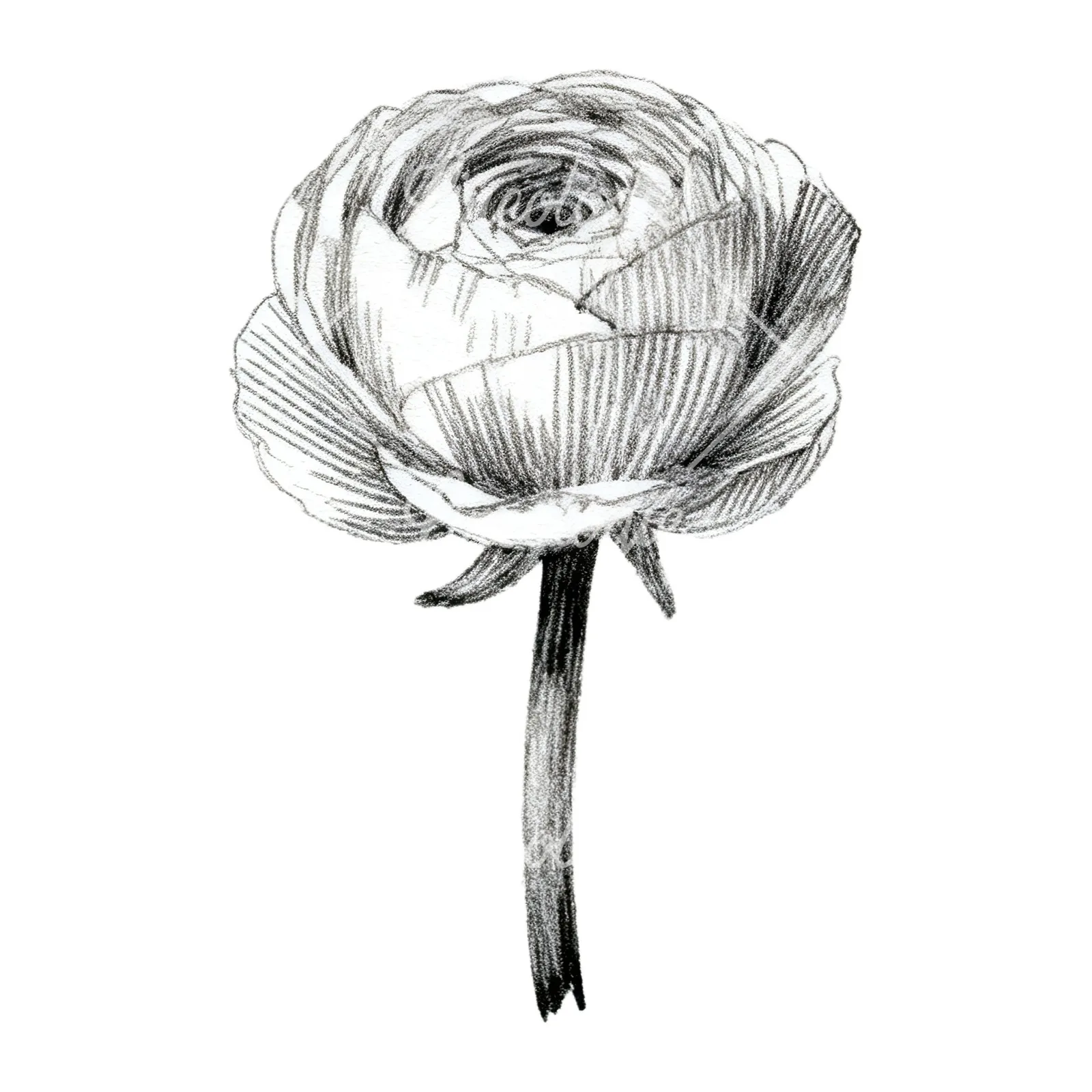 Watercolor multicolor ranunculus blooms clipart 9 of 9 on a white background (JPG)