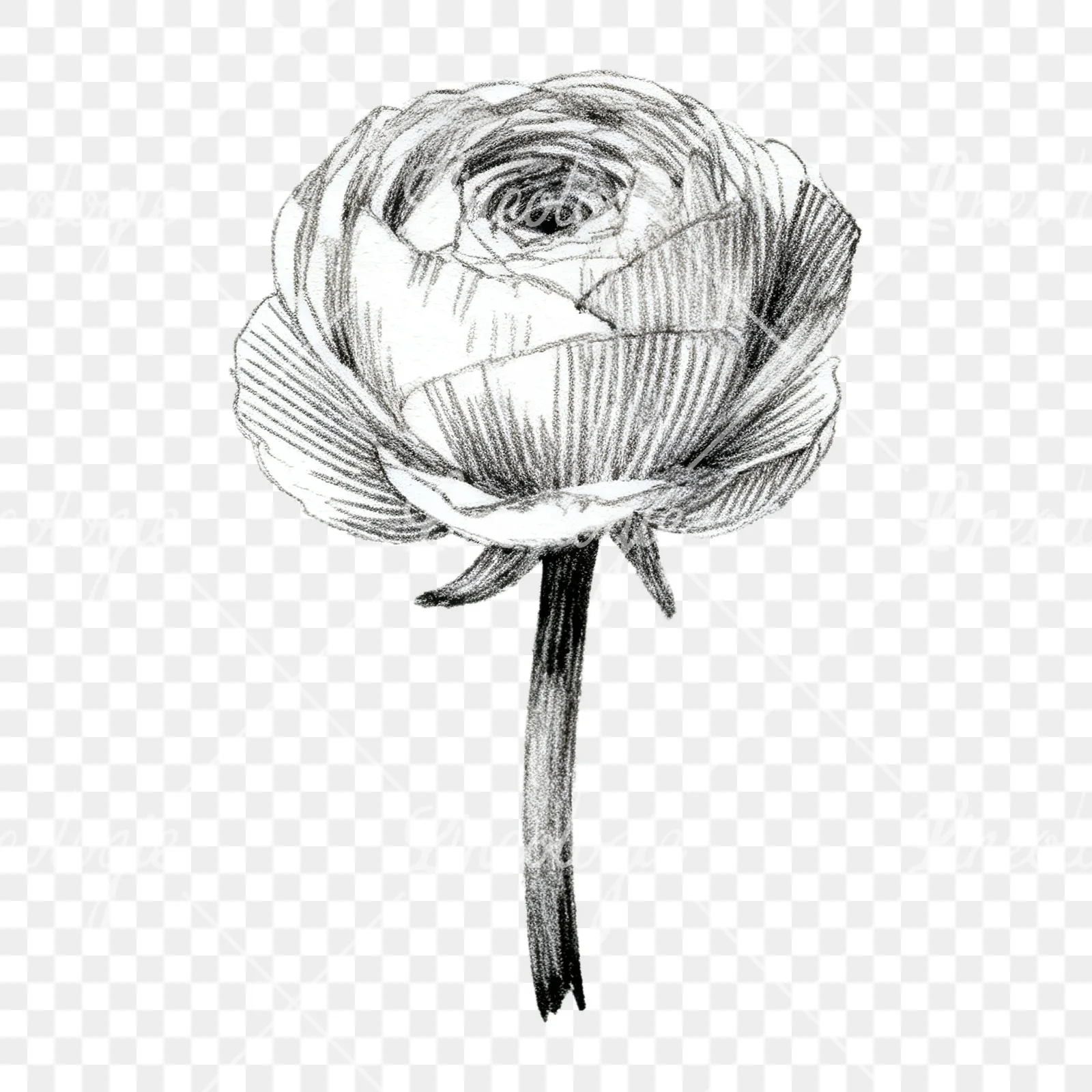 Watercolor multicolor ranunculus blooms clipart 9 of 9 on a transparent background (PNG)