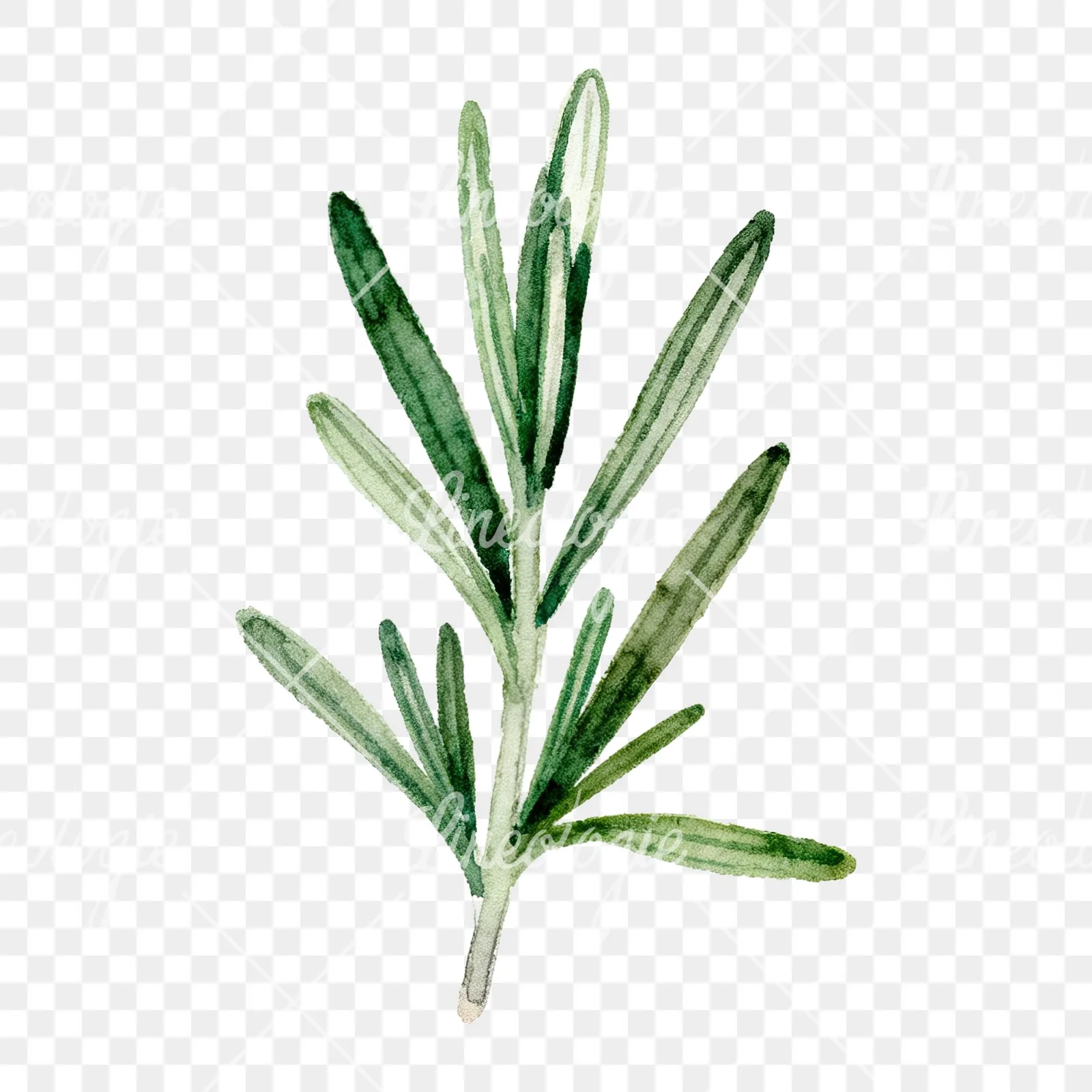 Watercolor deep green rosemary sprig clipart 5 of 9 on a transparent background (PNG)