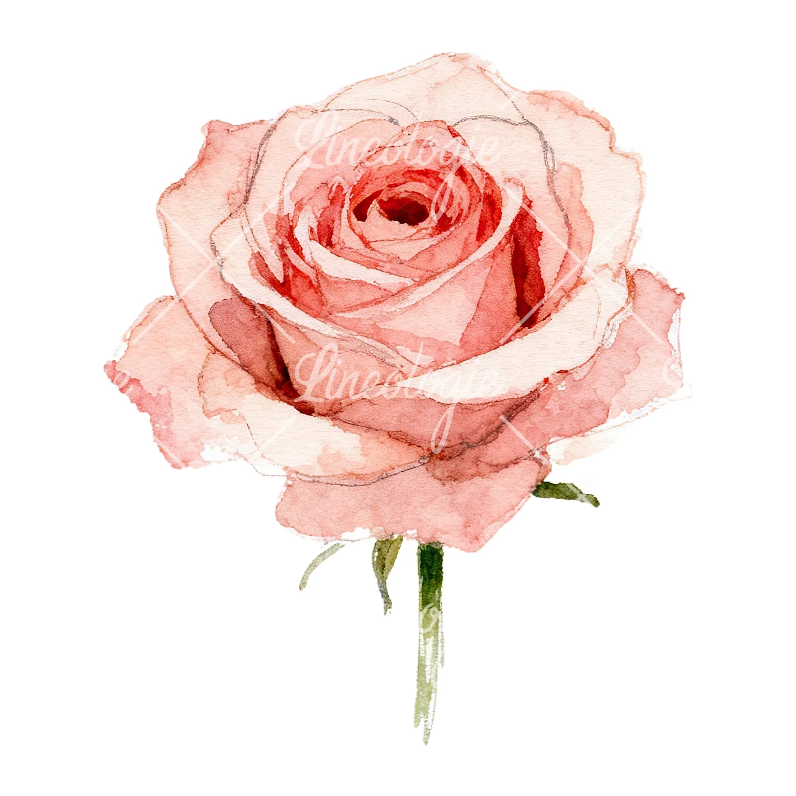 Watercolor purple and peach rose clipart 3 of 9 on a white background (JPG)