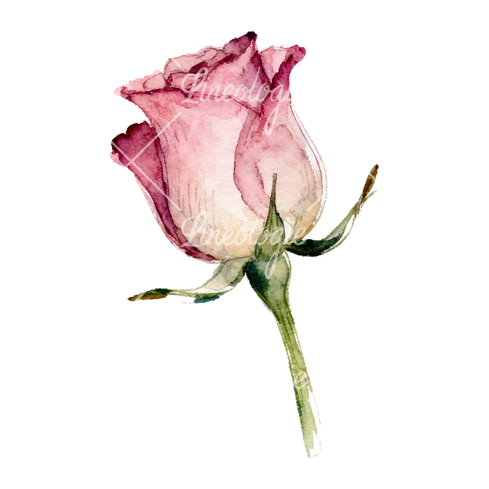 Watercolor purple and peach rose clipart 5 of 9 on a white background (JPG)