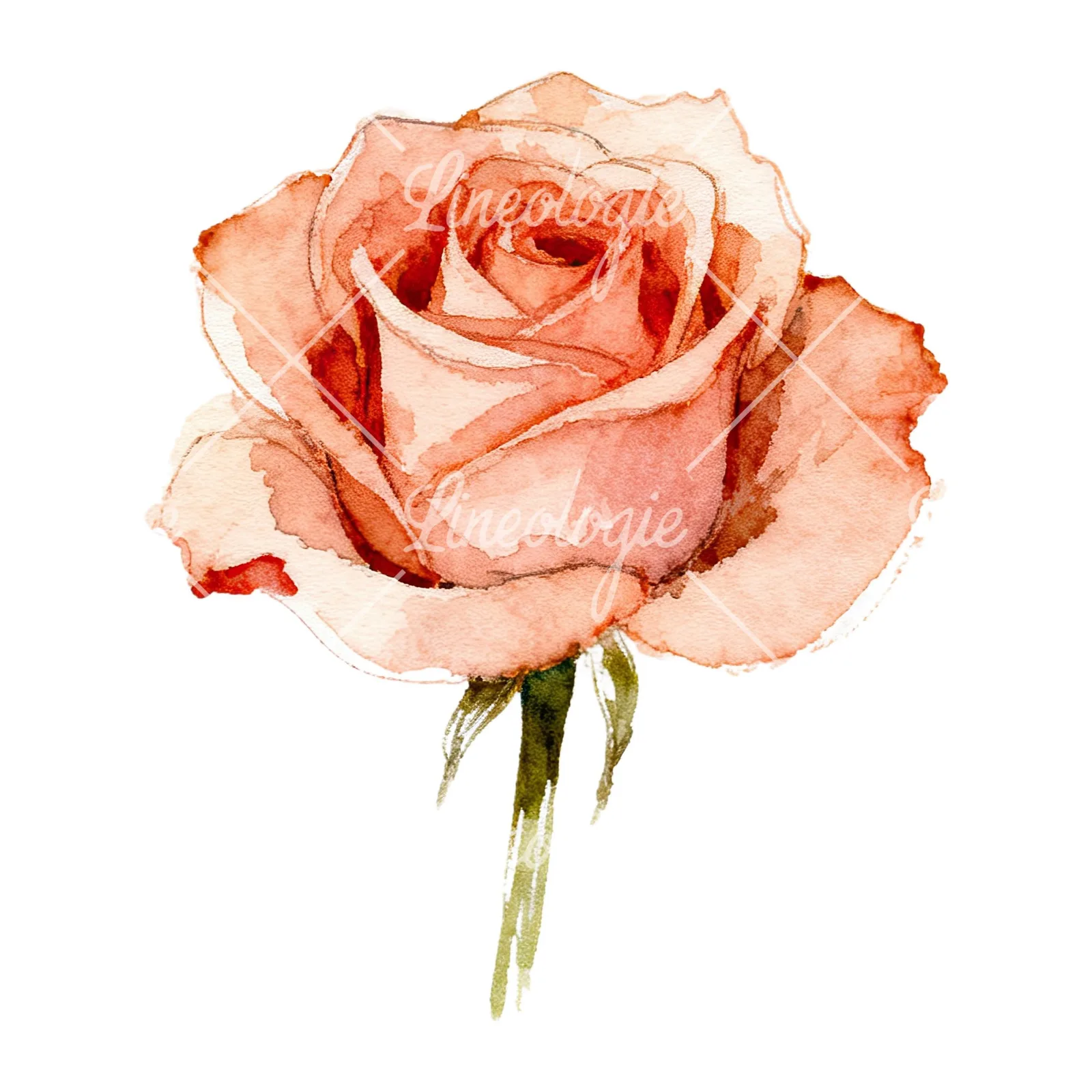 Watercolor purple and peach rose clipart 6 of 9 on a white background (JPG)