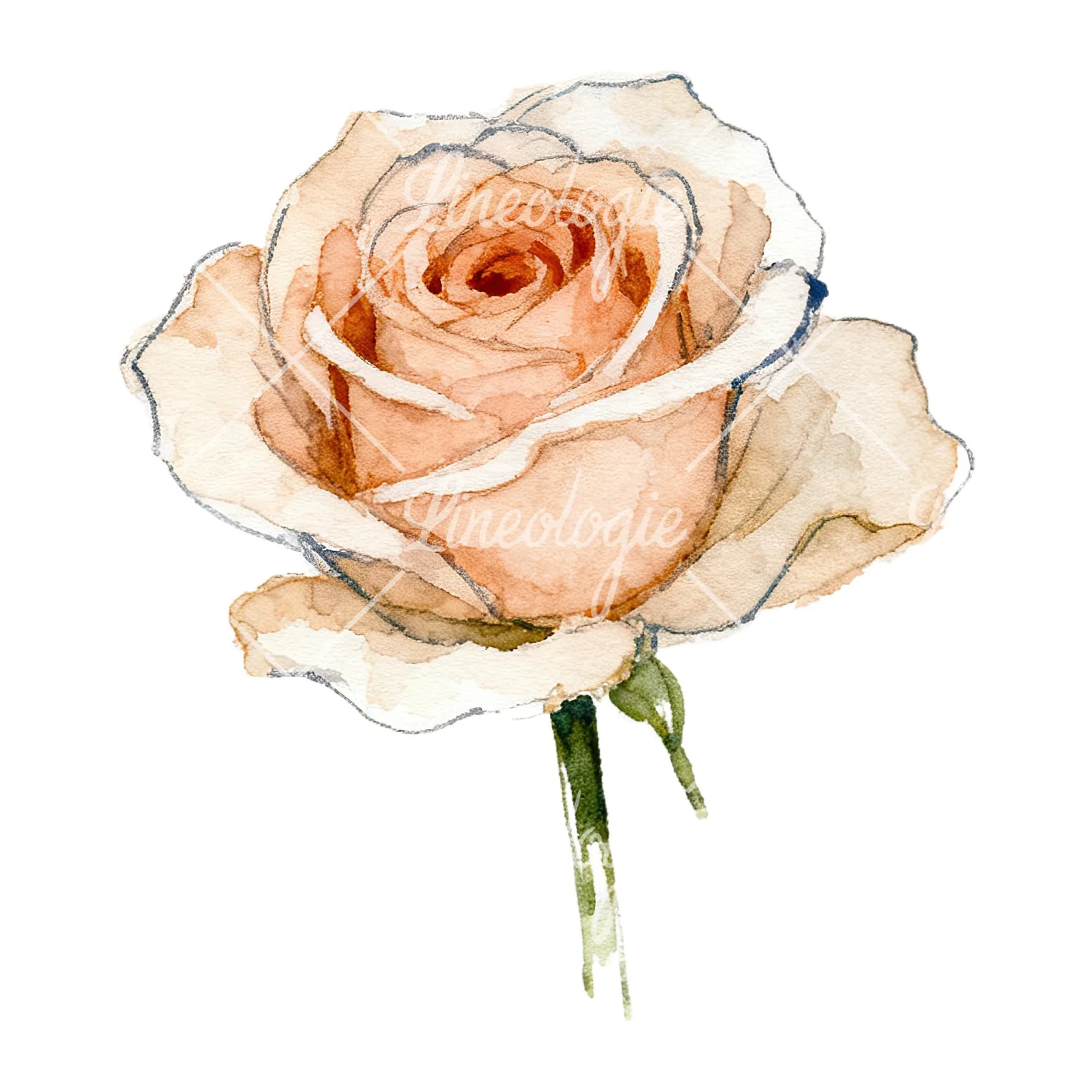 Watercolor purple and peach rose clipart 7 of 9 on a white background (JPG)