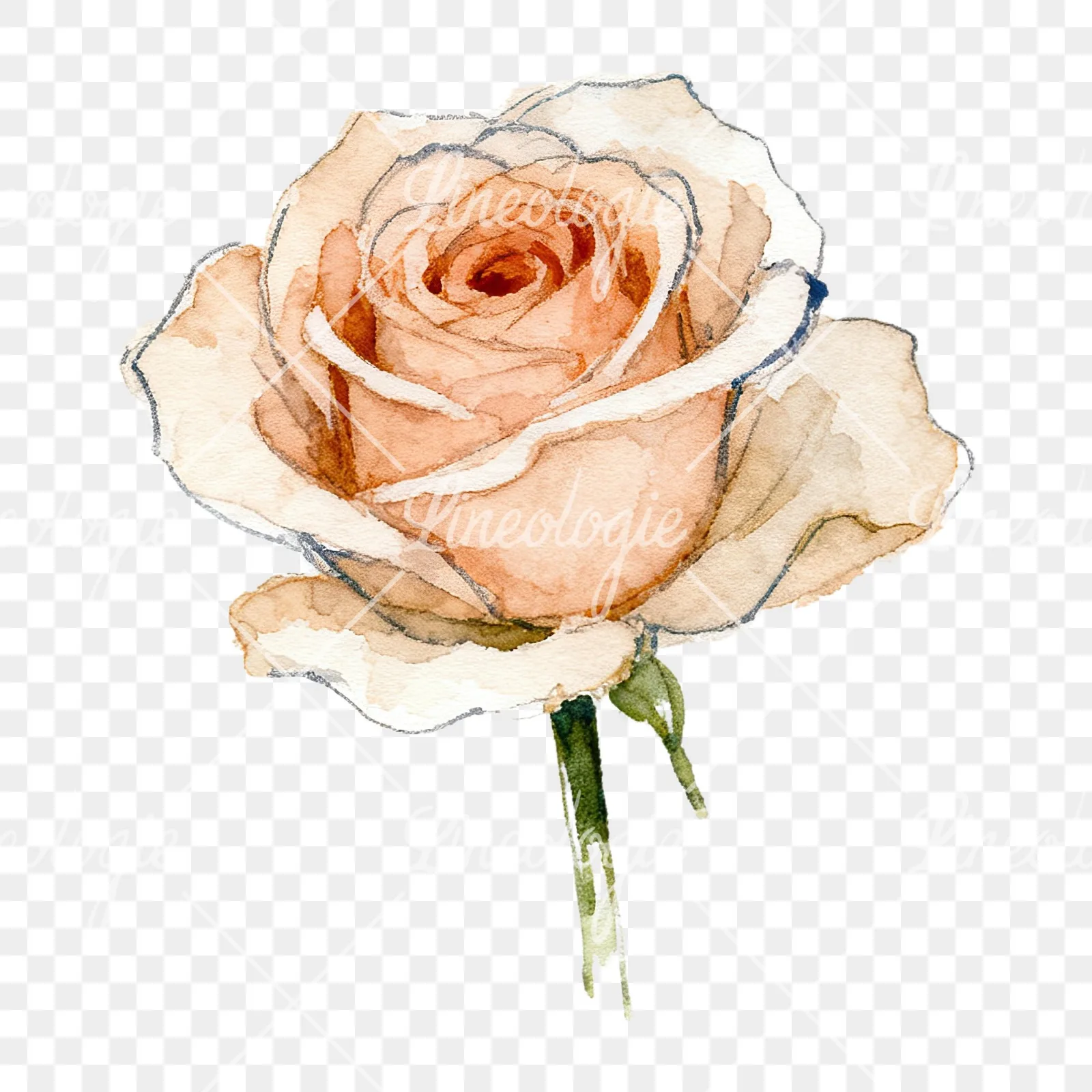 Watercolor purple and peach rose clipart 7 of 9 on a transparent background (PNG)