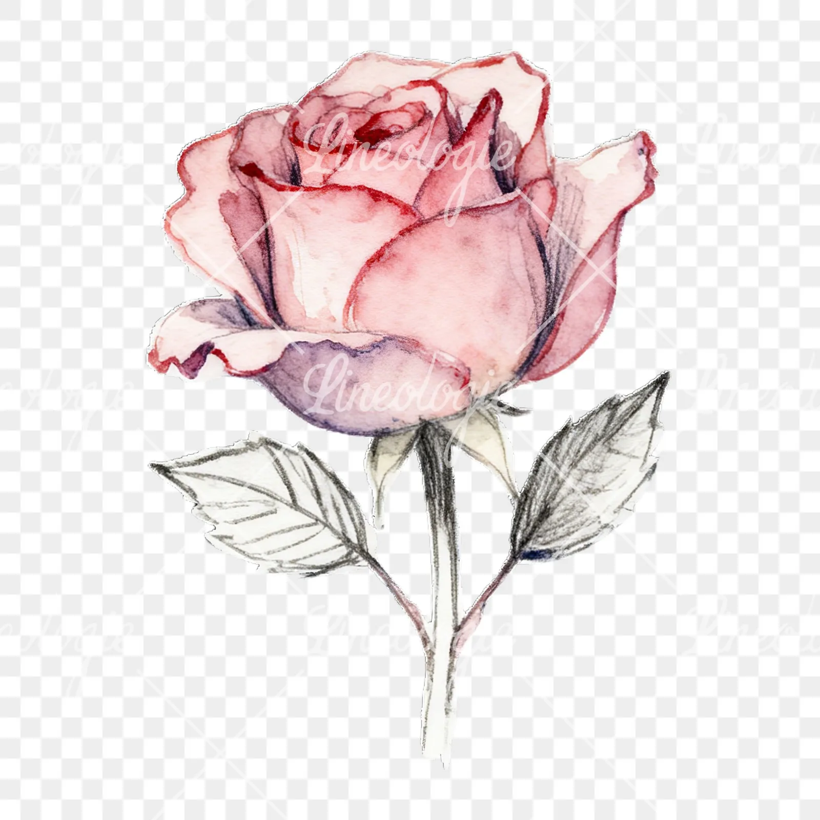 Watercolor roses pastel clipart 1 of 9 on a transparent background (PNG)