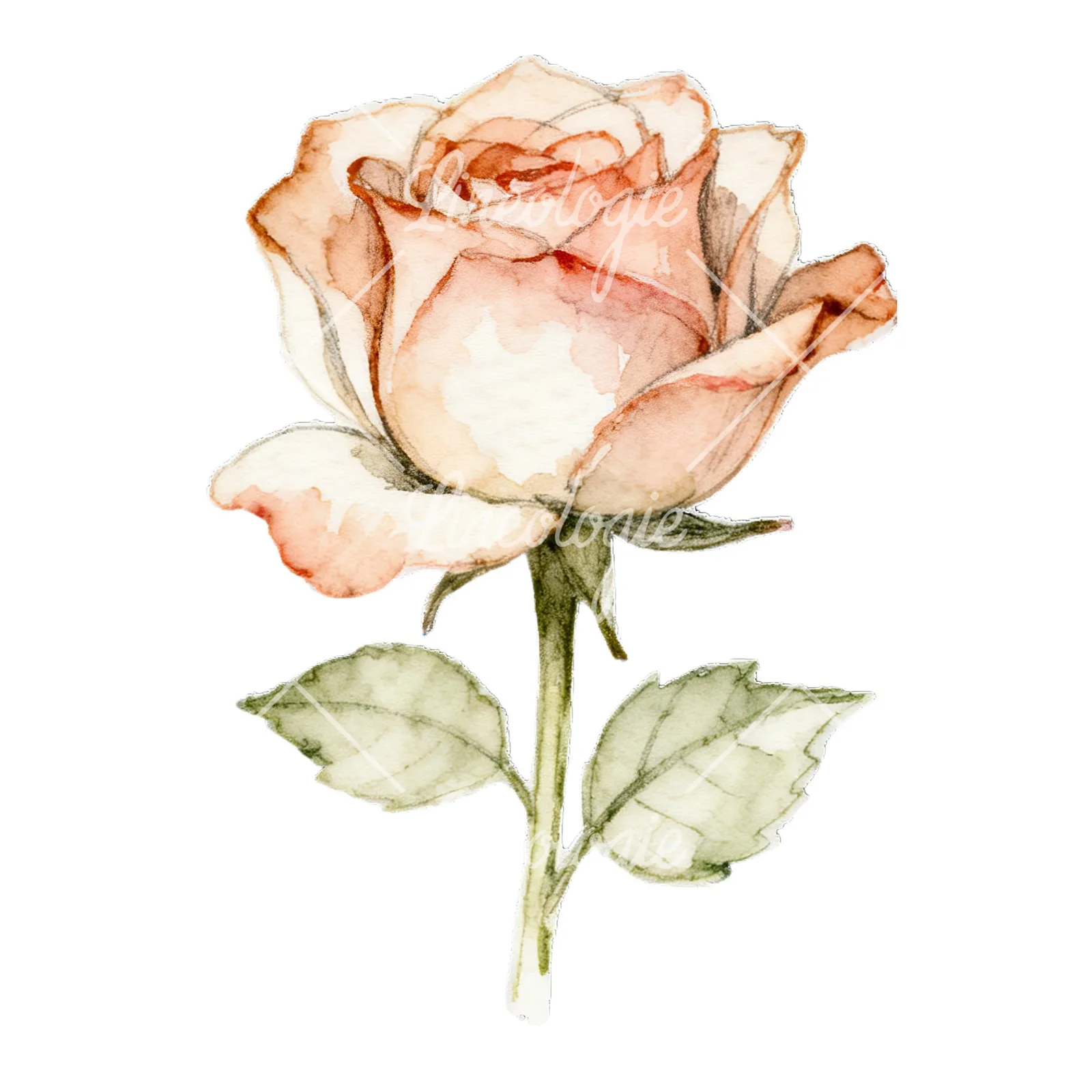 Watercolor roses pastel clipart 3 of 9 on a white background (JPG)