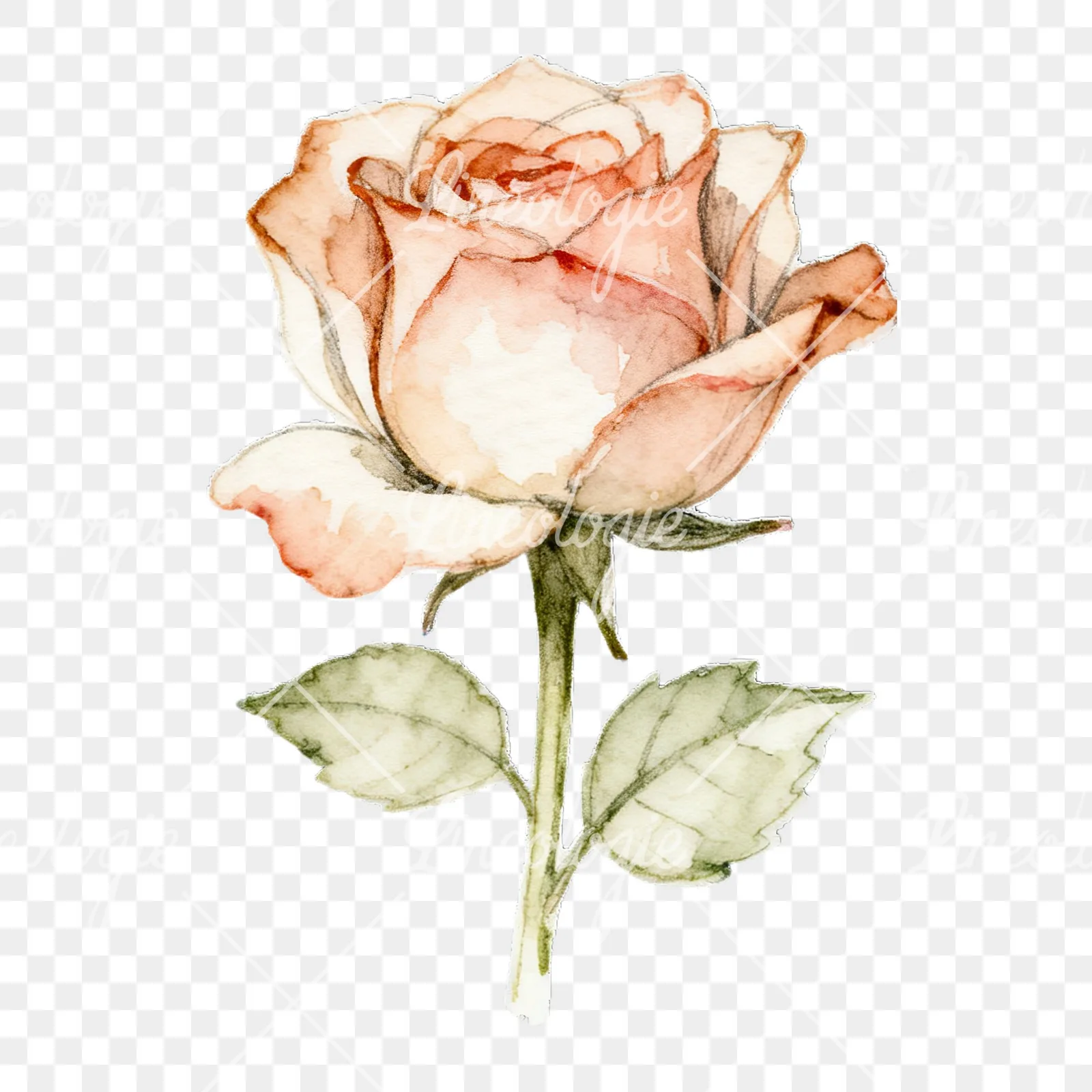 Watercolor roses pastel clipart 3 of 9 on a transparent background (PNG)