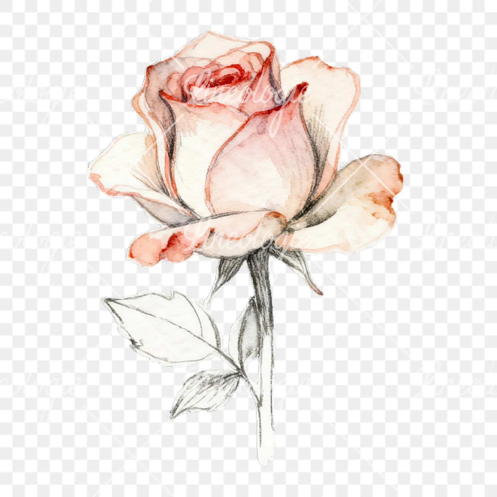 Watercolor roses pastel clipart 4 of 9 on a transparent background (PNG)