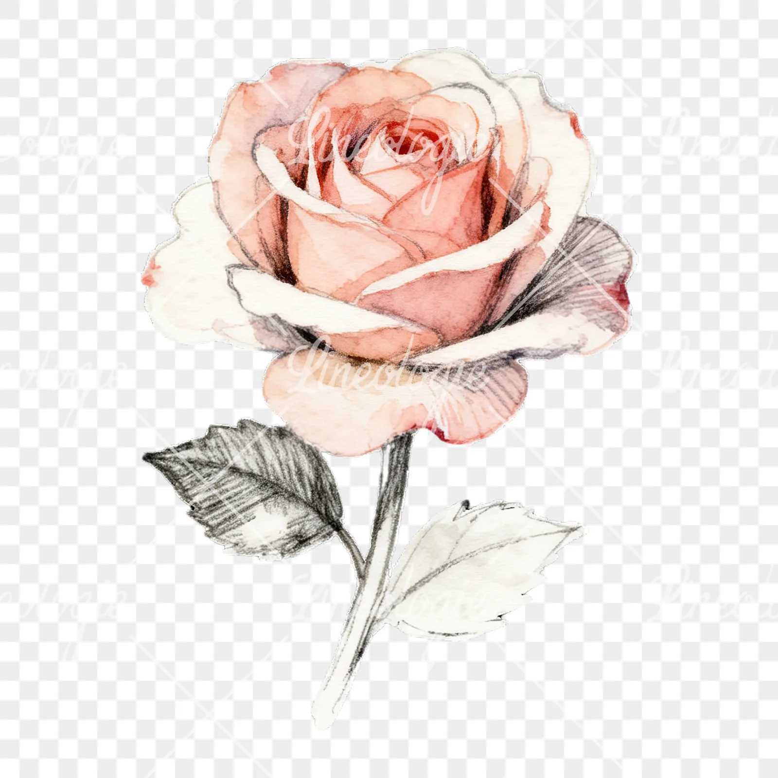Watercolor roses pastel clipart 5 of 9 on a transparent background (PNG)