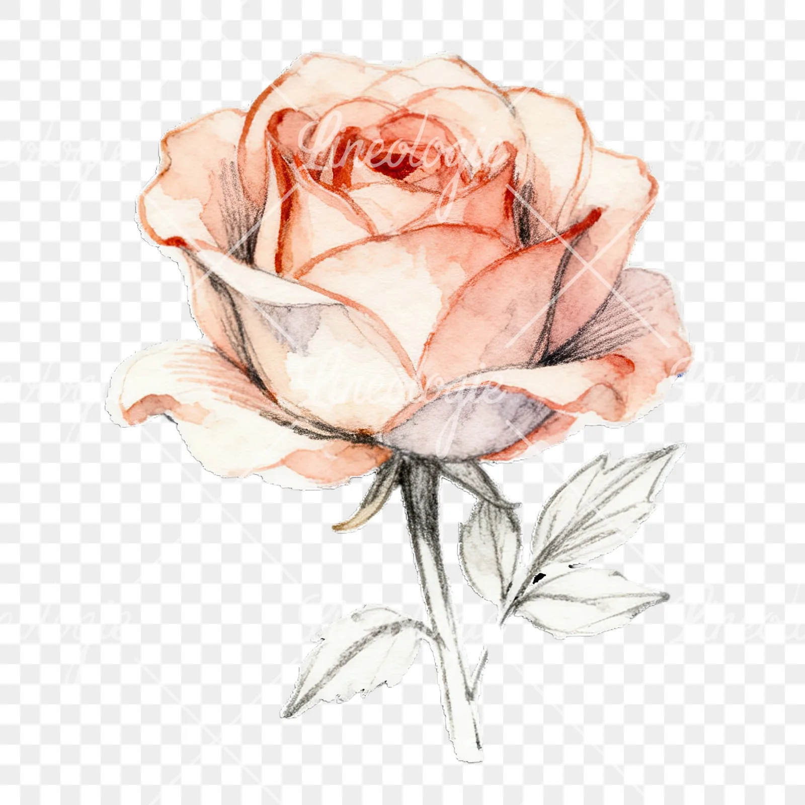 Watercolor roses pastel clipart 7 of 9 on a transparent background (PNG)