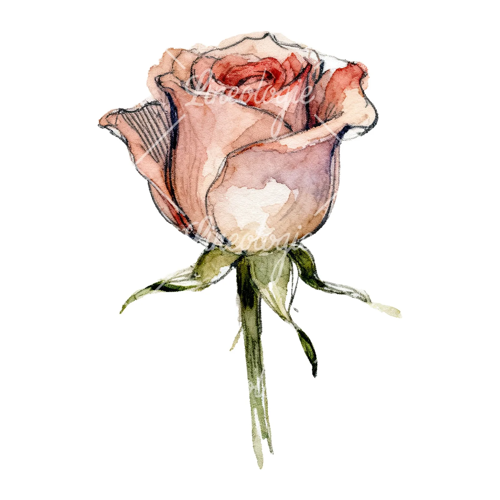 Watercolor roses set clipart 4 of 9 on a white background (JPG)